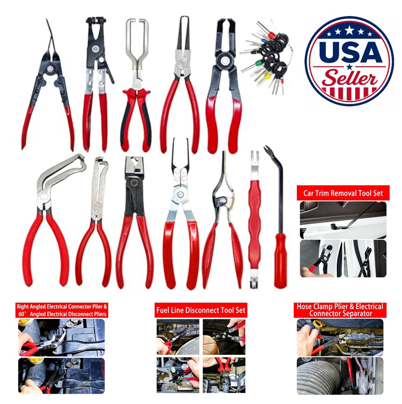 12 Piece Auto Fuel Line Disconnect Tool Electrical Pliers Trim Removal Kit