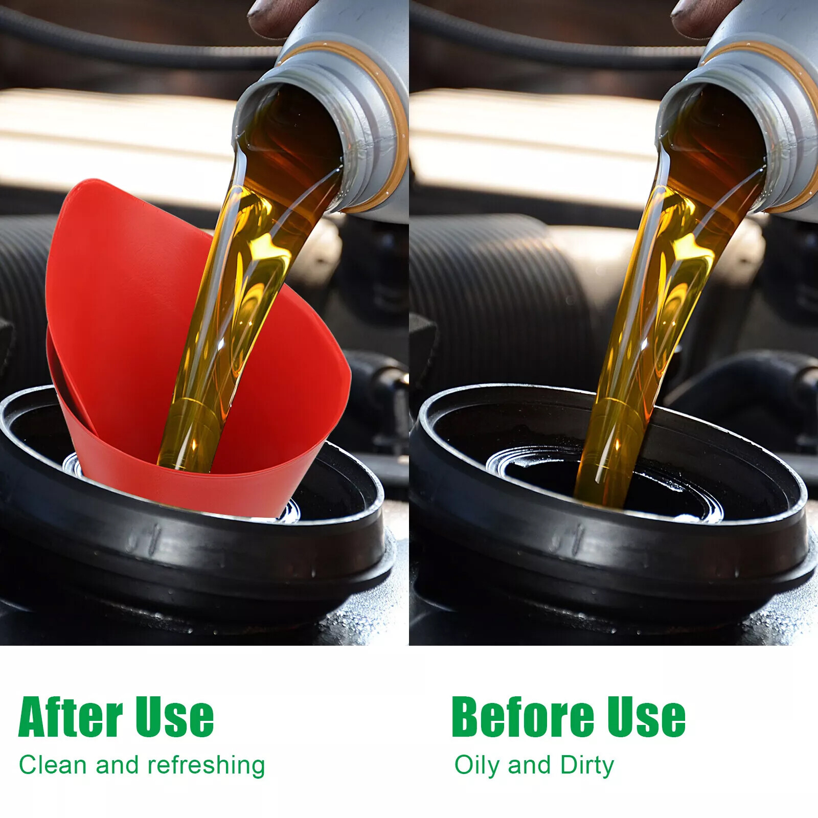 2PCS Universal Flexible Oil Draining Funnel Tool Car Fluid Filled Drainage Red