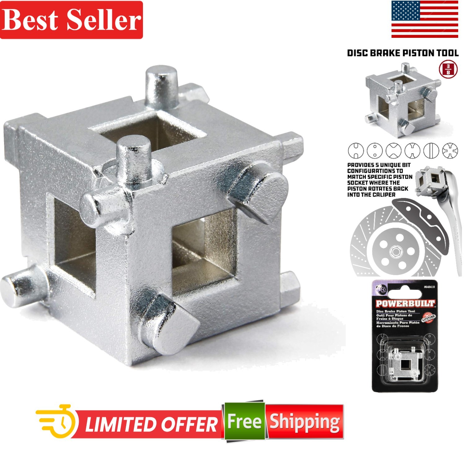 Rear Disc Brake Piston Tool 3/8 Inch Drive Brake Caliper Tool for Vehicle Spe…