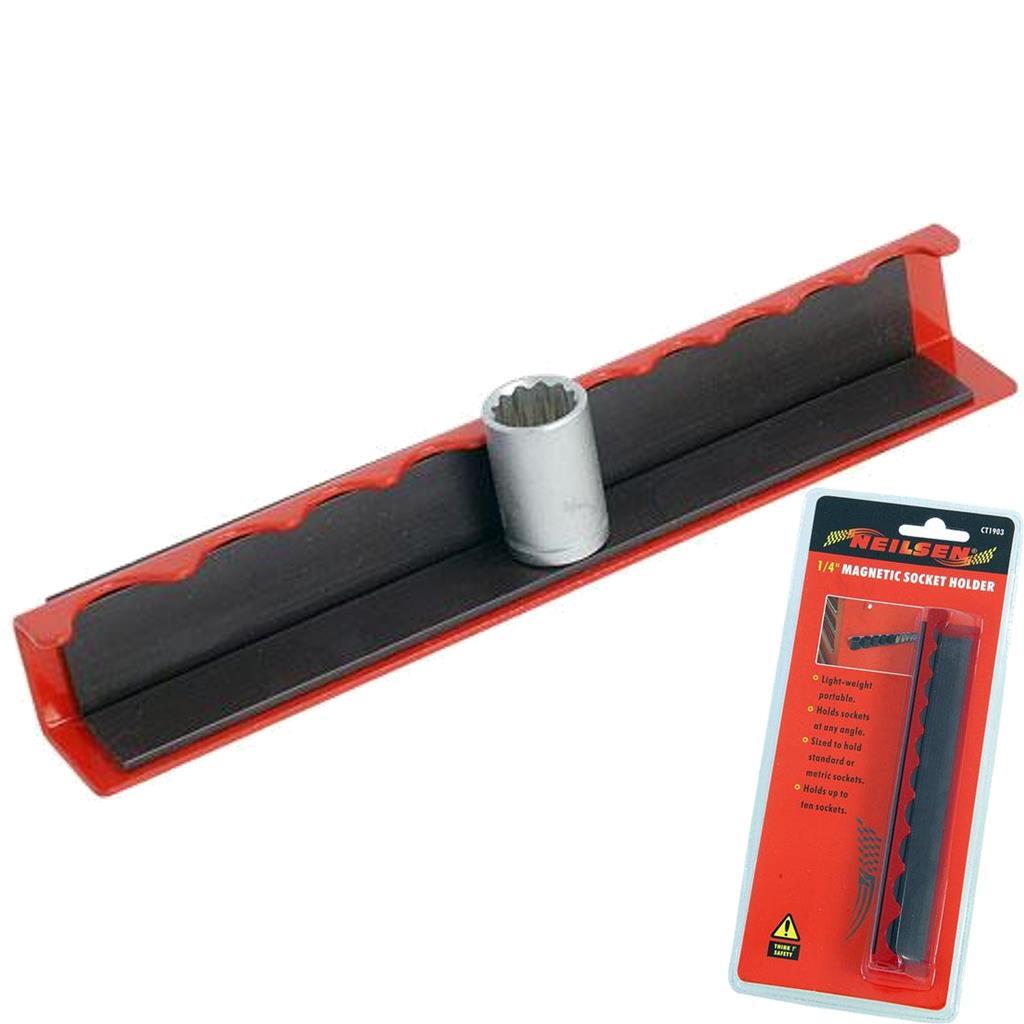 Neilsen 1/4″ Magnetic Portable 10 Socket Holder Rail Retaining Rack Holders