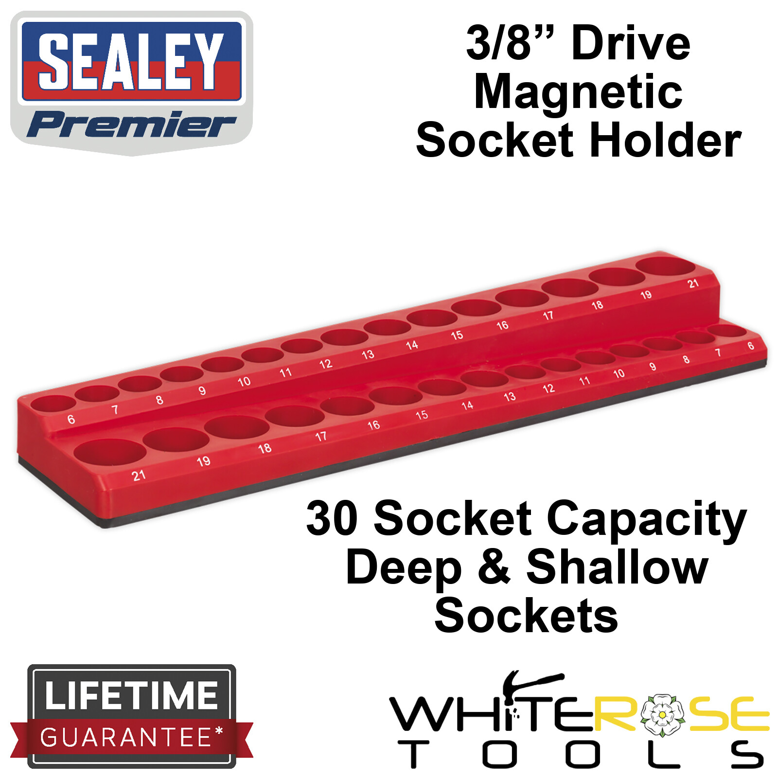 Sealey Magnetic Socket Holder 3/8″ Drive 30 Sockets Standard Deep Sockets Garage