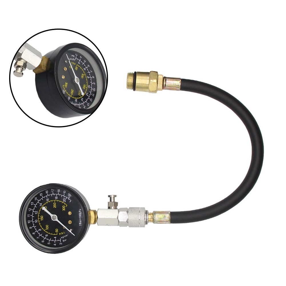 Engine Compression Test Kit with 0-300 PSI Gauge Metal Plastic Construction