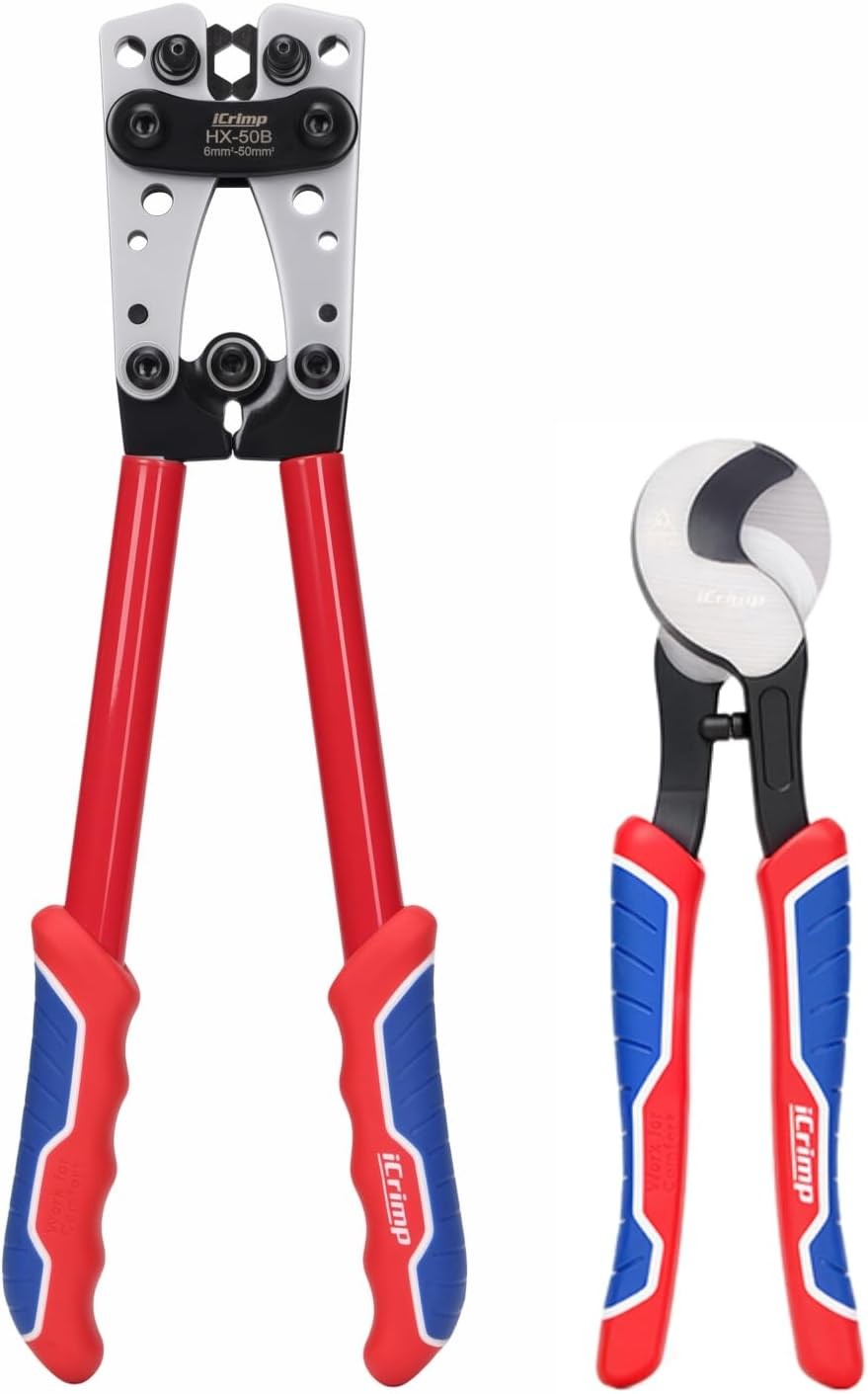 iCrimp Battery Cable Lug Crimping Tool for 8, 6, 4, 2, 1, 1/0 AWG Large, Red