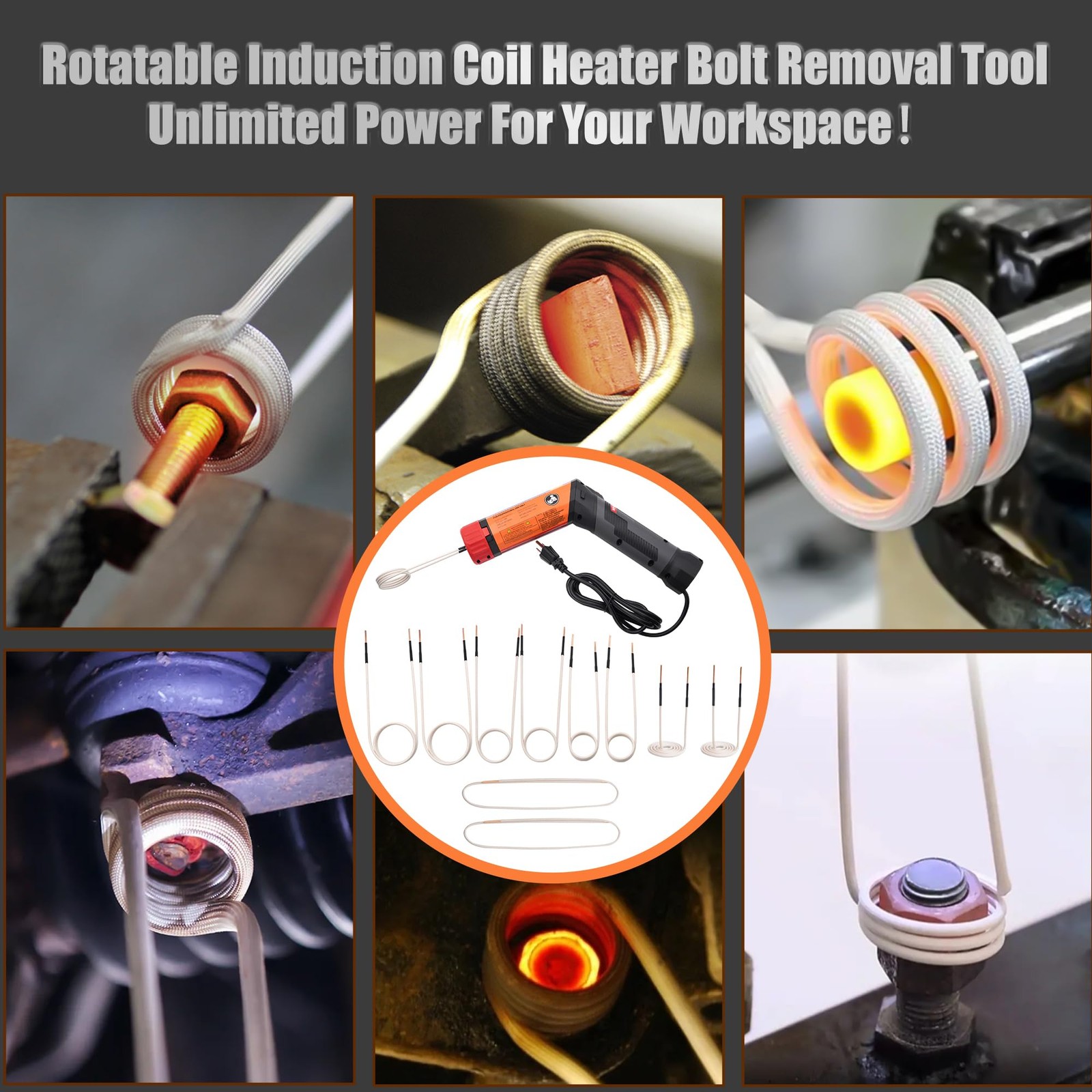 1100W Portable Heat Induction Tool Magnetic Induction Heater Kit with 8 Coils
