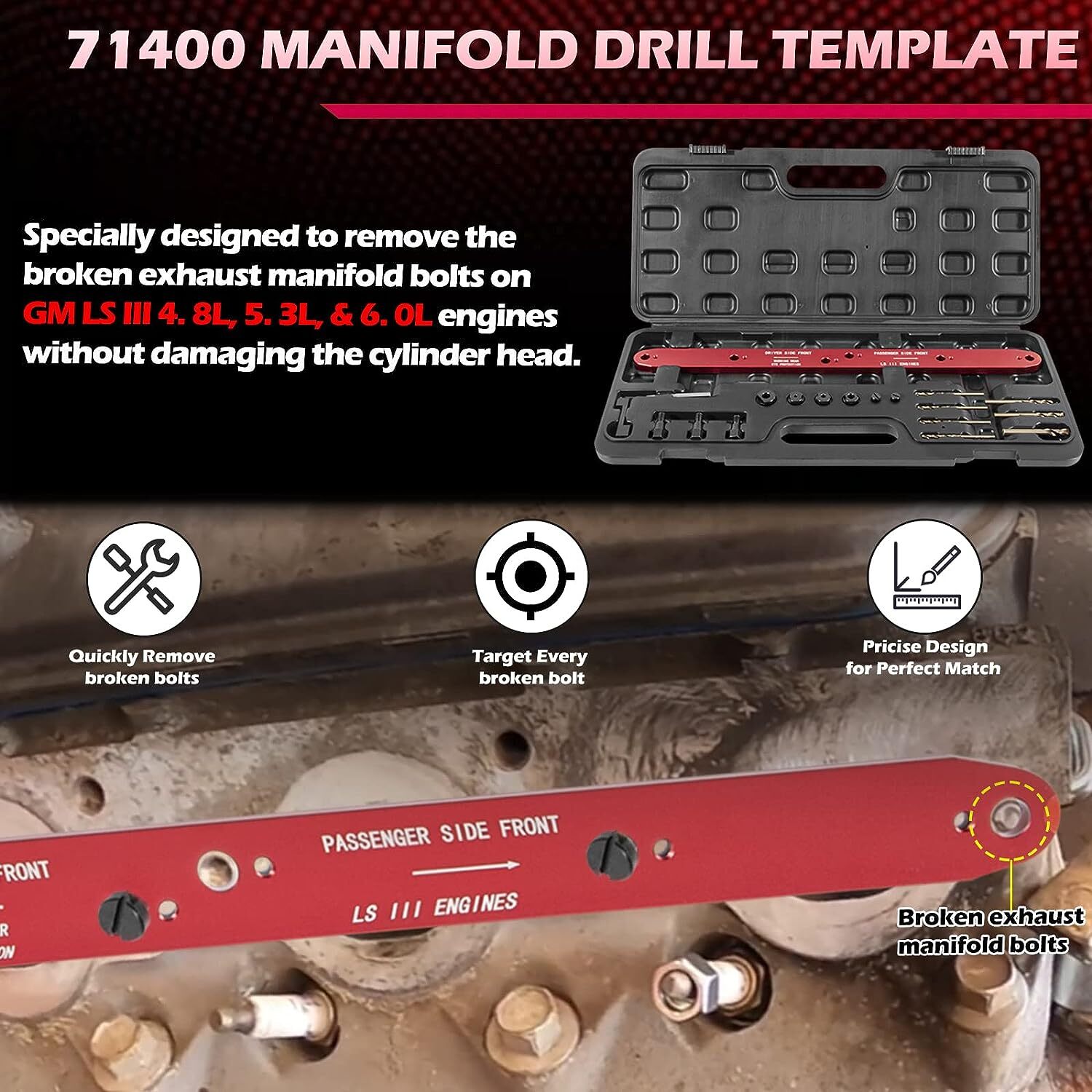 71400 Manifold Drill Template for GM/ Chevy LSIII 4.8L, 5.3L&6.0L Motors 1999-07