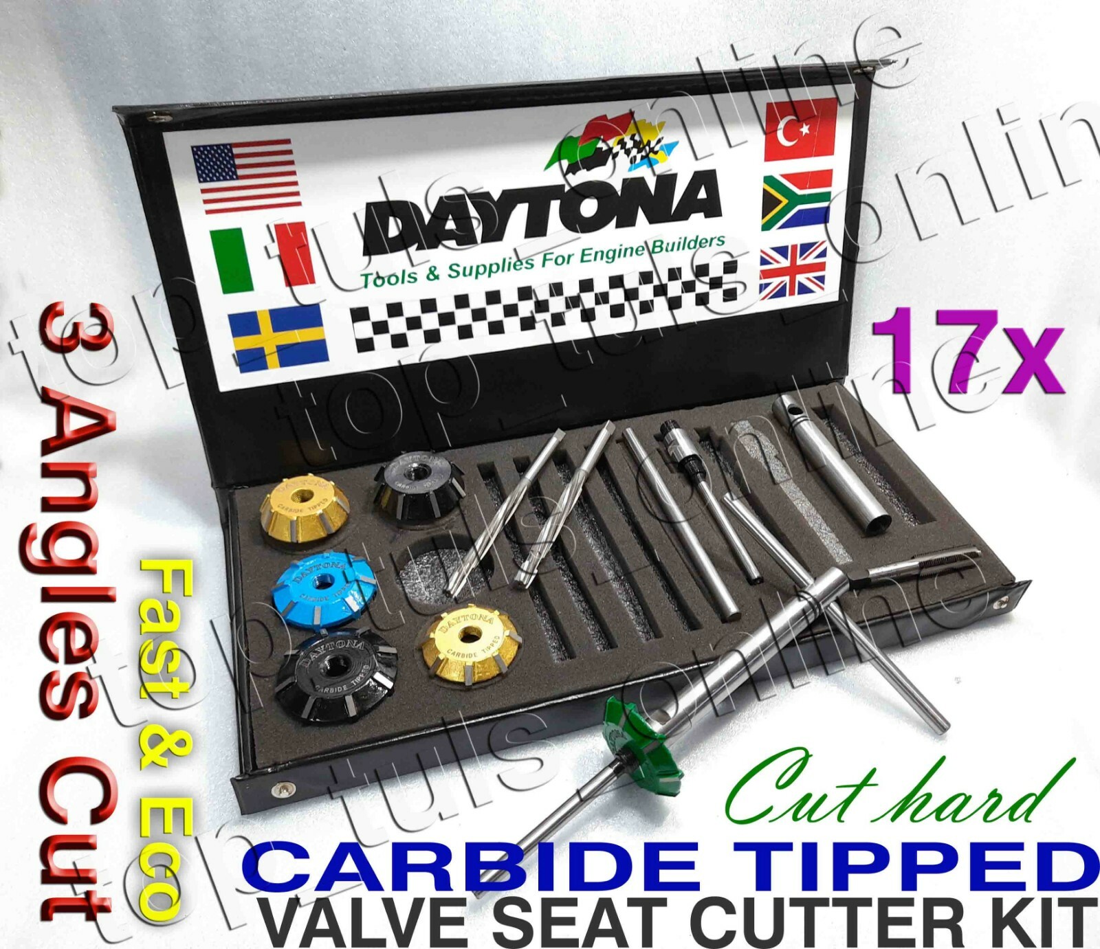 17x 3 Angle Cut Valve Seat Cutter Kit Carbide Tipped Chrysler,Mopar,Hemi BOXED