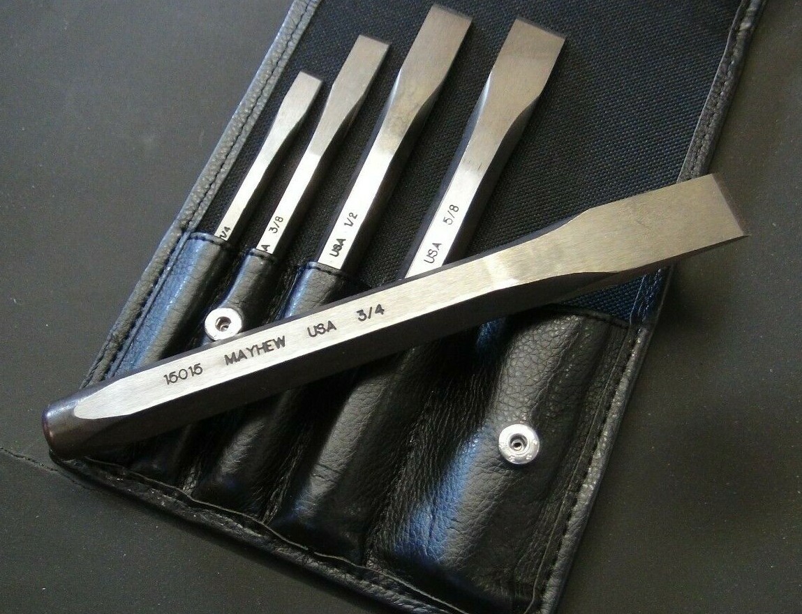 Mayhew Tools 15001 5 Piece Cold Chisel Set Made in USA Leather Pouch