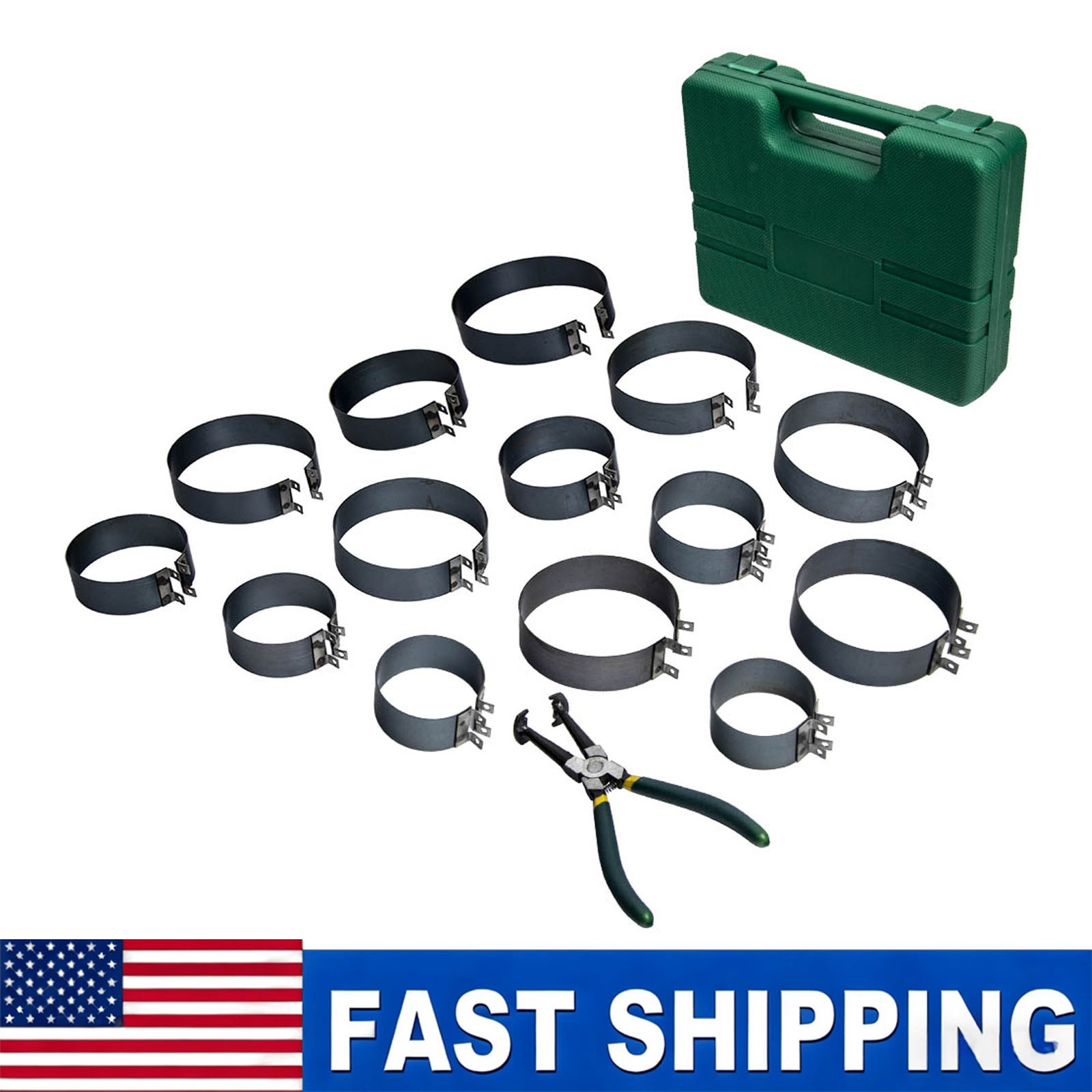 Engine 14 Piston Ring Compressor Cylinder Installer Pliers & 14 Band Tool Kit