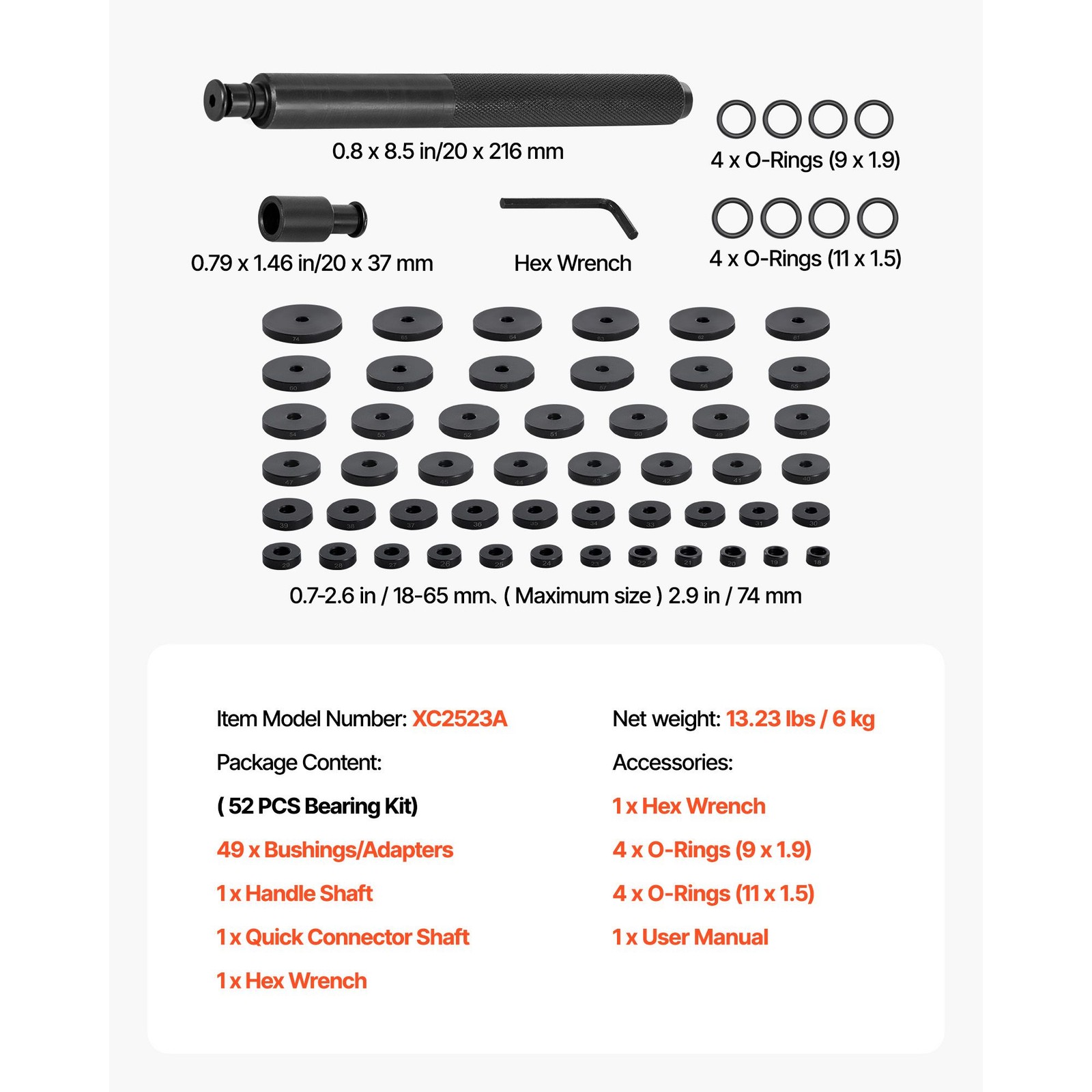 52PC Bearing Press Kit Heavy Duty Carbon Steel Bushing Driver Set