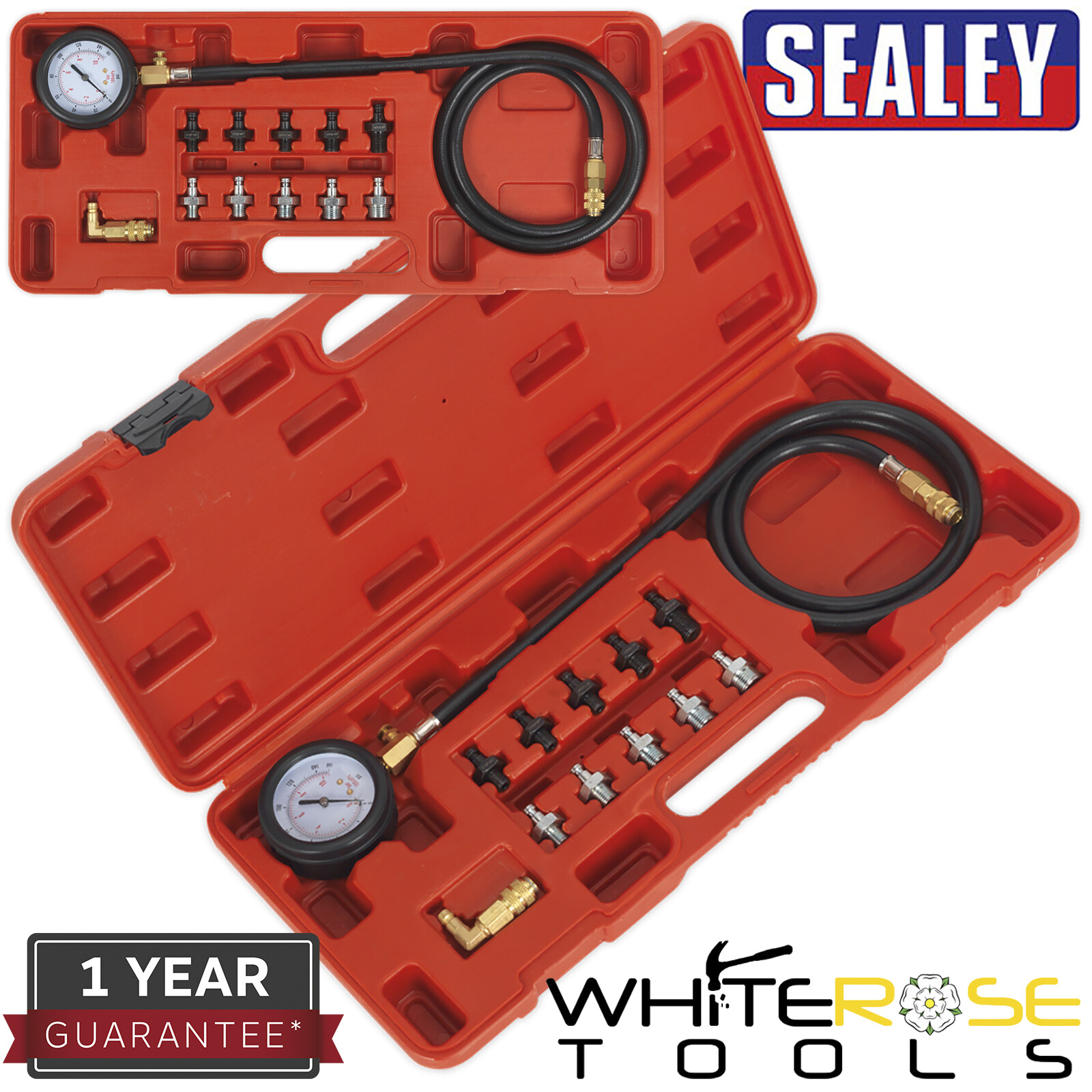 Sealey Oil Pressure Test Kit 12pc Pump Tester Set Gauge 1.3m Hose Low Oil
