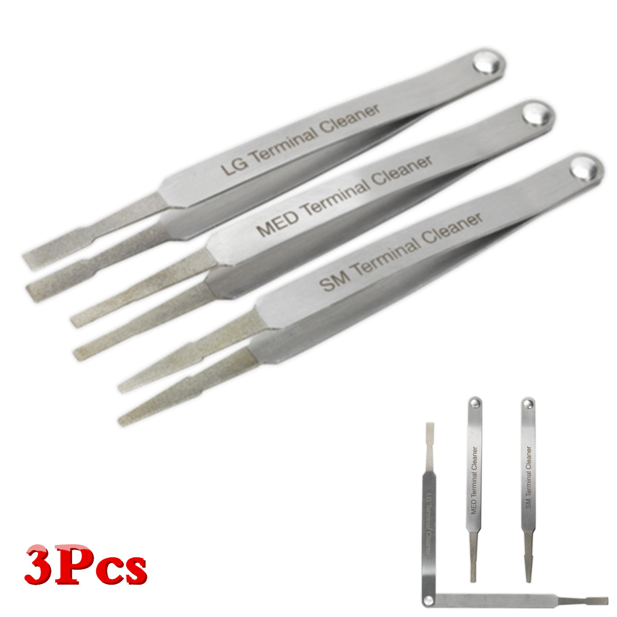 3Pcs Car Terminal Cleaner Tool Kit Fit for Spade Pin Electric Connector Tweezer
