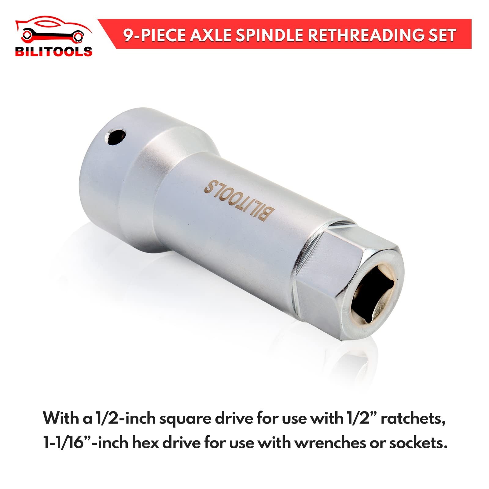 10-Piece Axle Spindle Rethreading Tool Kit, Wheel Stud Thread Chaser Set M20 M22