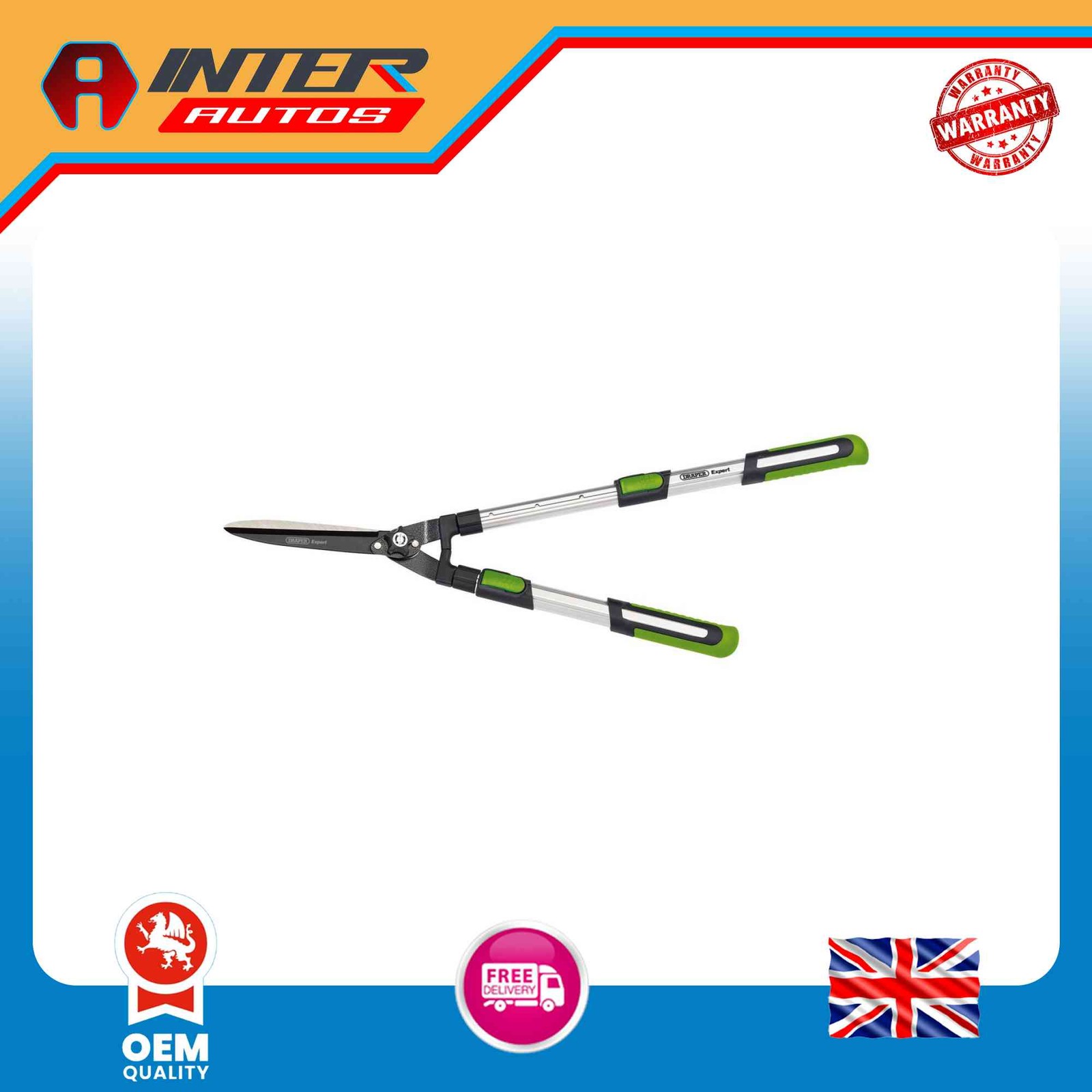 Draper Expert Telescopic Soft Grip Straight Edge Garden Shears, 200mm 36780