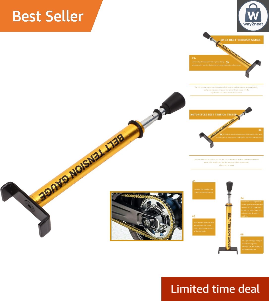 Adjustable 10lb Motorcycle Belt Tension Gauge with U Bracket for Precision