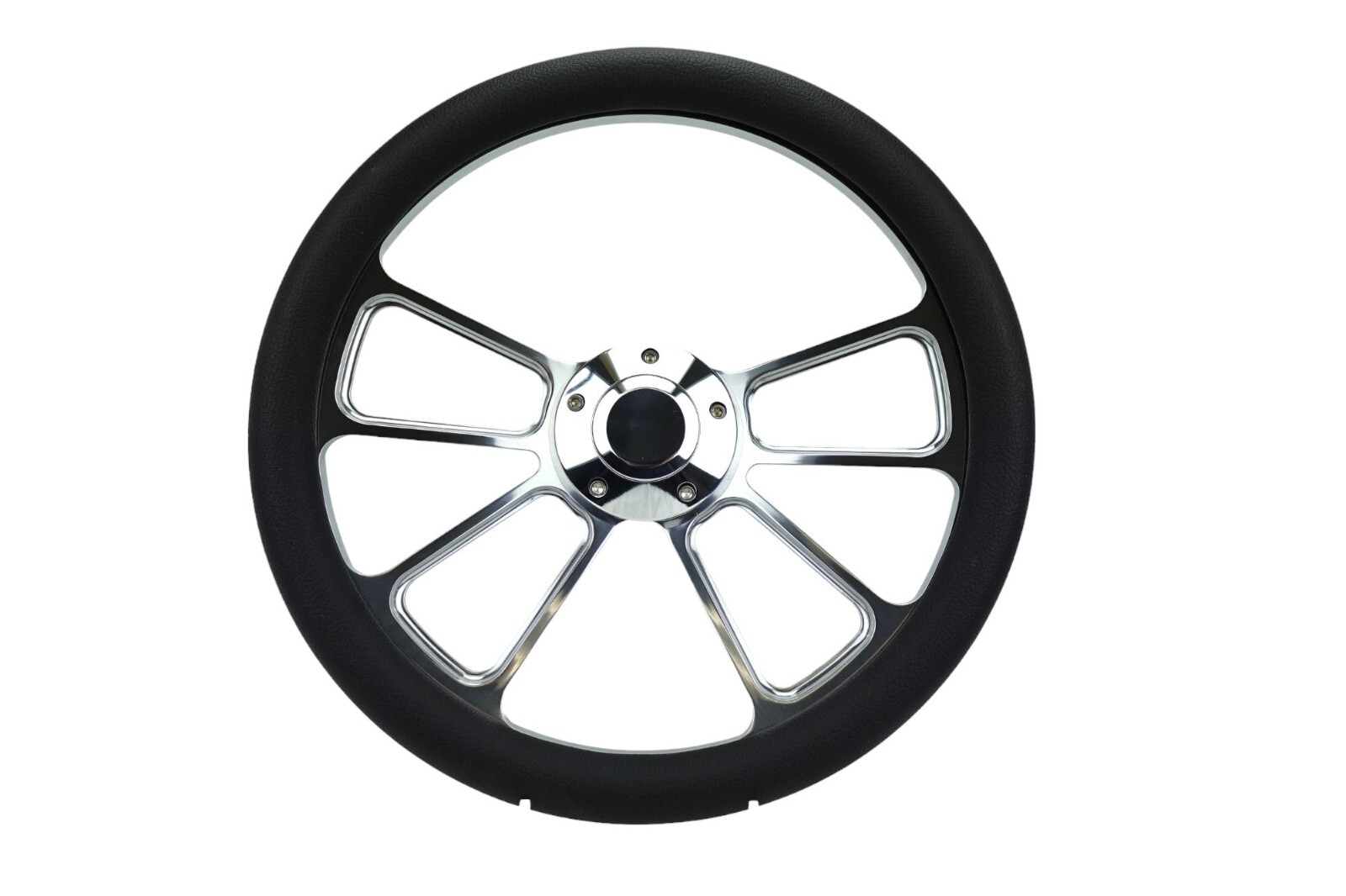 14″ Billet Polished Aluminum Muscle HalfWrap SteeringWheel w/Horn Button 4 Spoke