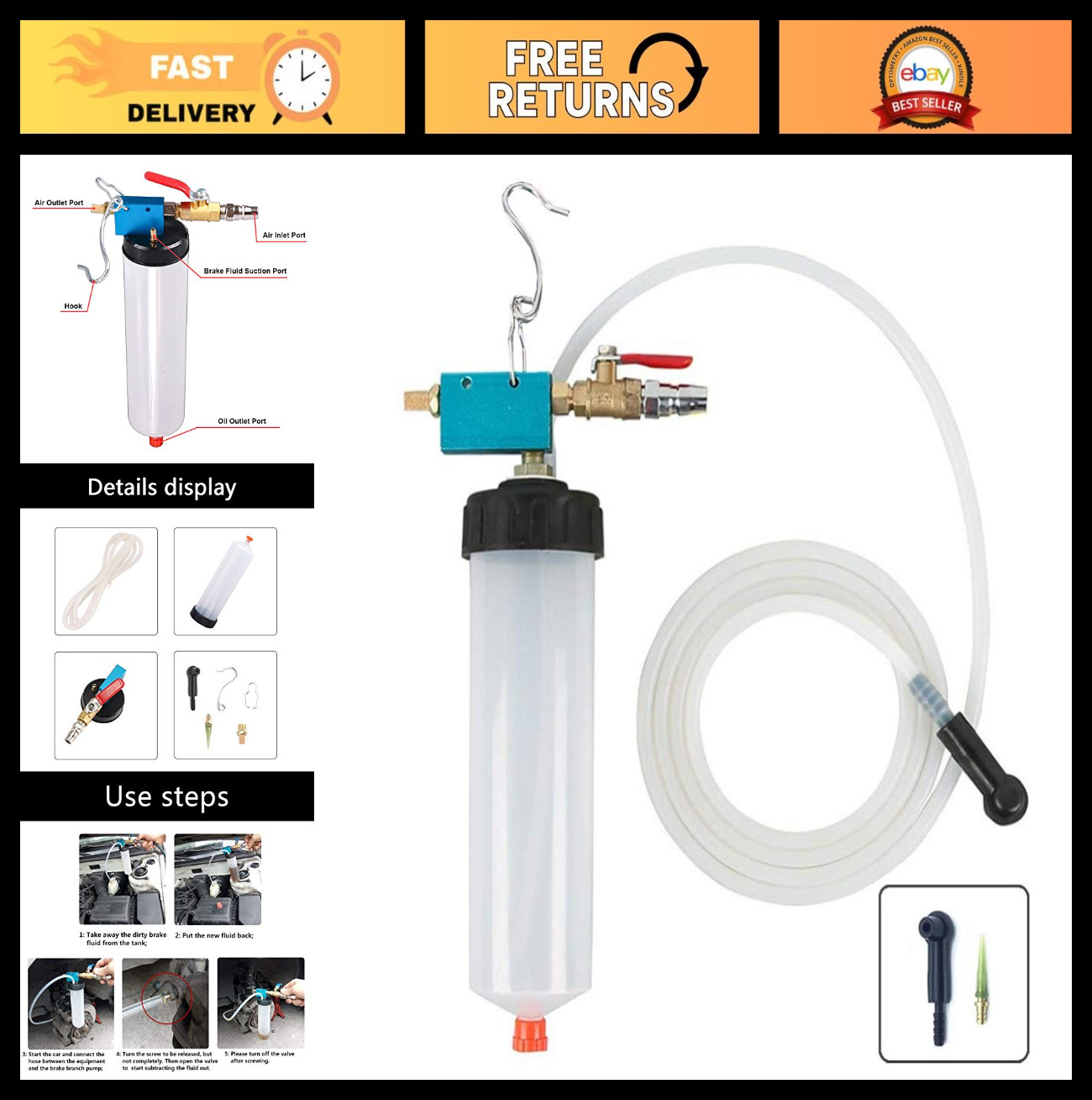 Universal Auto Brake Fluid Extractor & Power Steering Oil Change Tool Kit for Ca