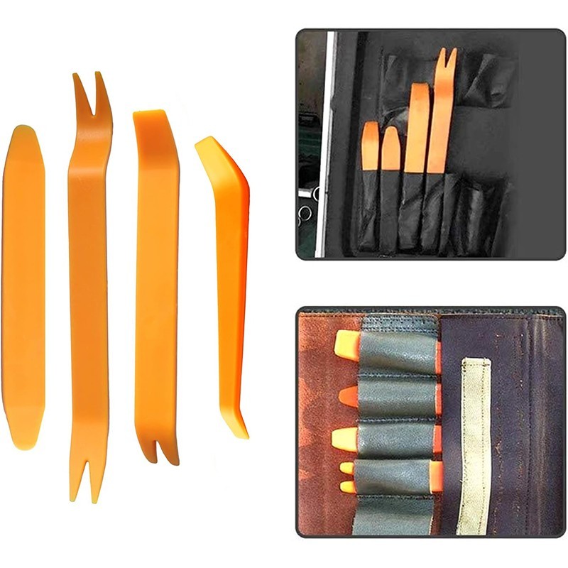 Orange automotive fastener removal tool, rivet clip removal tool, 5-piece set