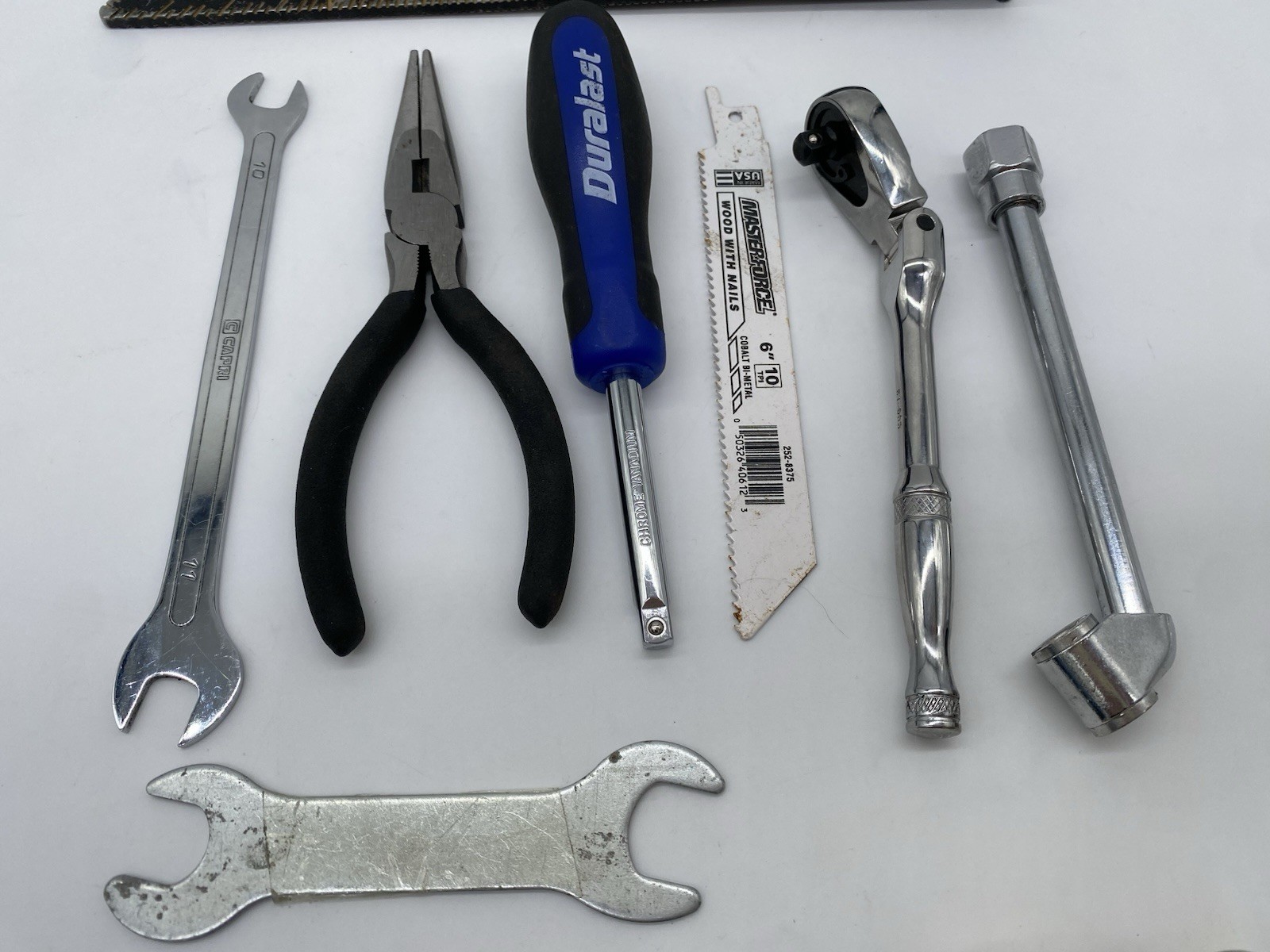 Random Hardware & Tool Bundle – Wrench, Air Gauge Attachment, Square, Etc.