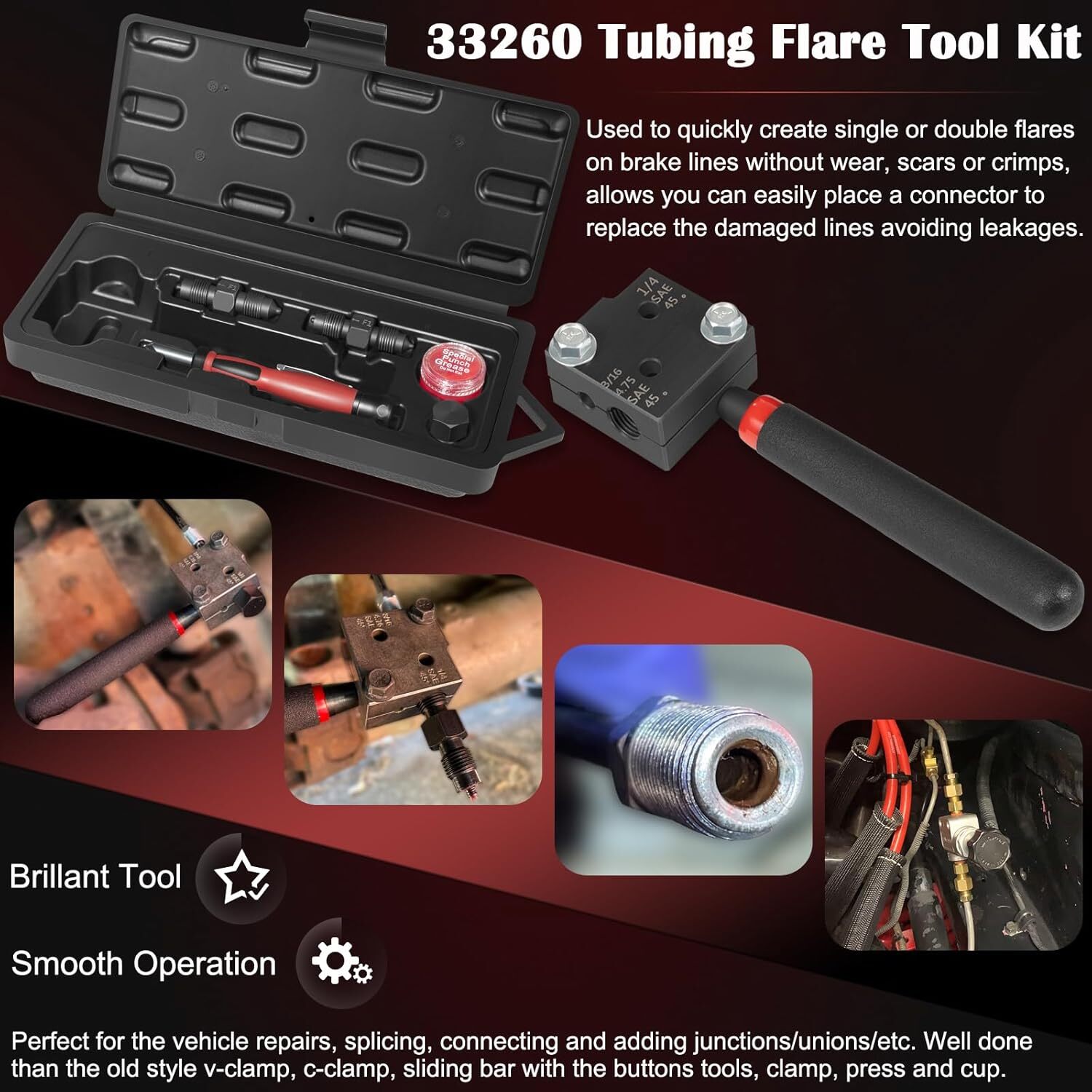 33260 Single/Double Flaring Tool Kit For 3/16″ and 1/4″ Tubing on Most Vehicles