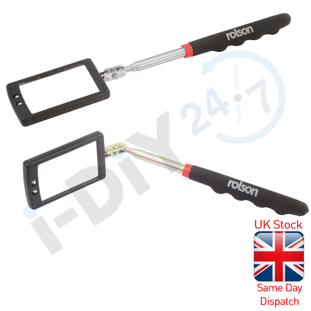 Telescopic Light Inspection Mirror With 2 Bright LED Grip Extends 29-87cm