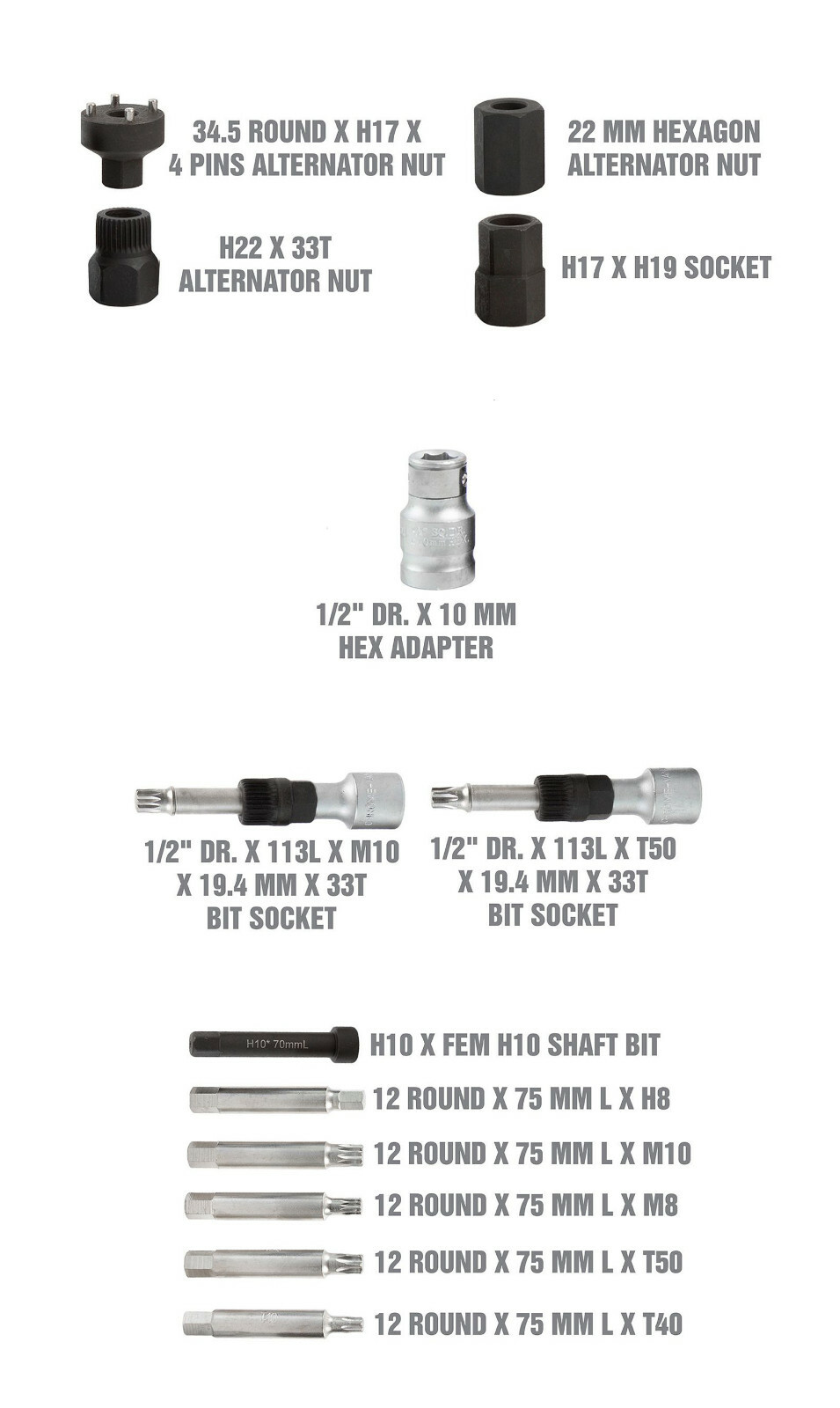 ALTERNATOR PULLEY DECOUPLER TOOL SET – automotive service kit – OAD and OWC