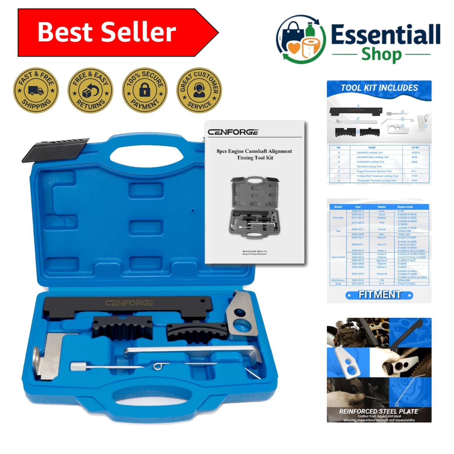 Engine Camshaft Tensioning Tool Set – Fits 1.4L, 1.6L, 1.8L Chevrolet & More