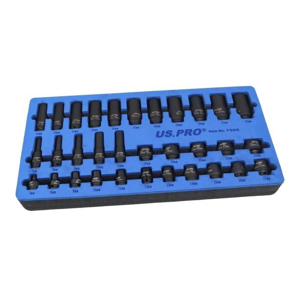 32PC 3/8″ DRIVE IMPACT SOCKET SET (STANDARD & DEEP) 6 POINT PROFILE US PRO