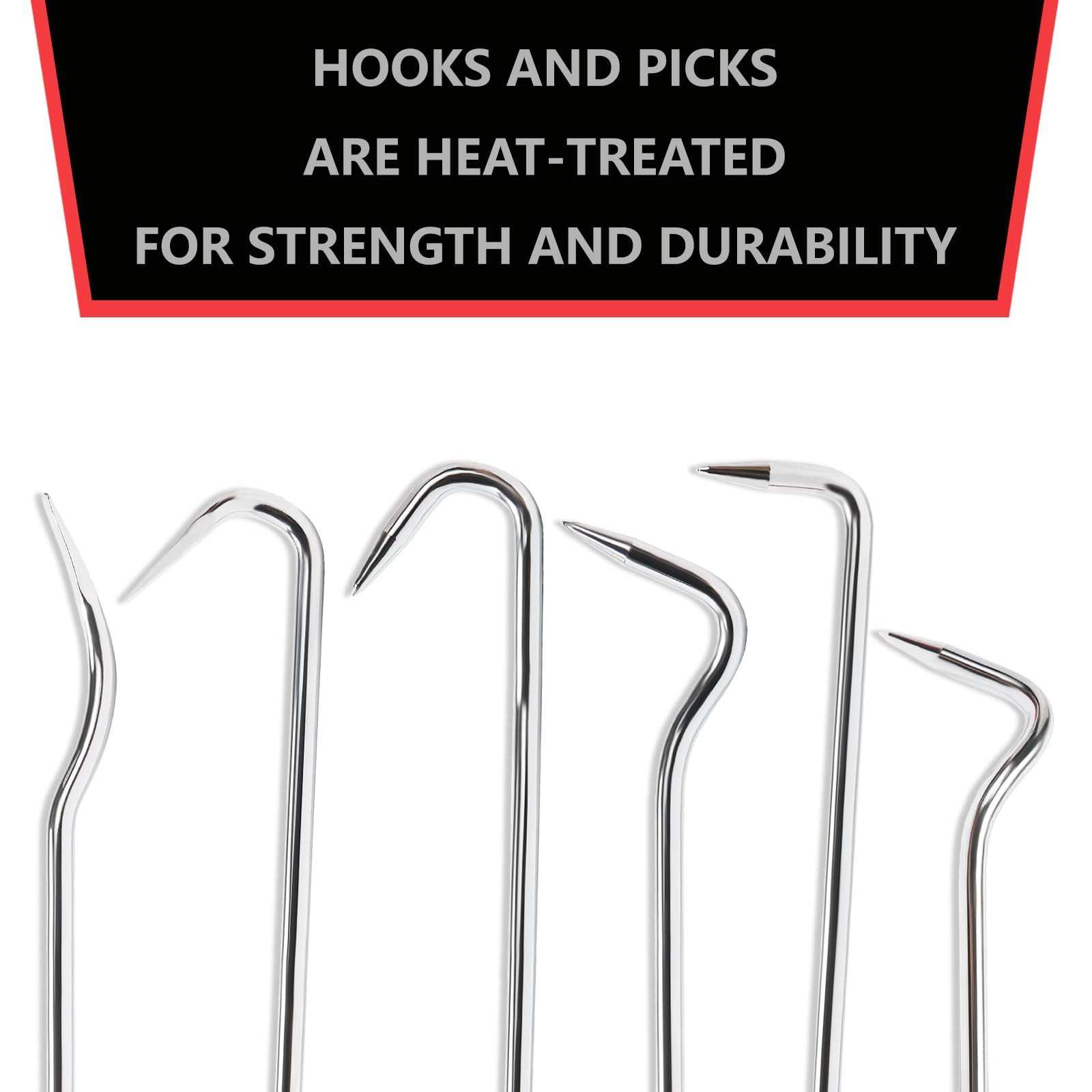 Hose Removal Hook Pick Set, 6~Piece, 10in & 8in Radiator Hose Puller Tools