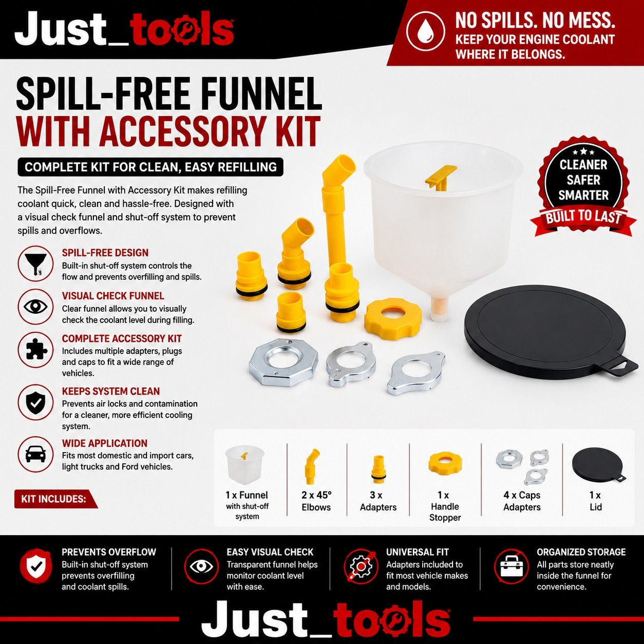 SPILL FREE NO SPILL COOLING SYSTEM FILLING FUNNEL KIT WITH ACCESSORIES BNIB