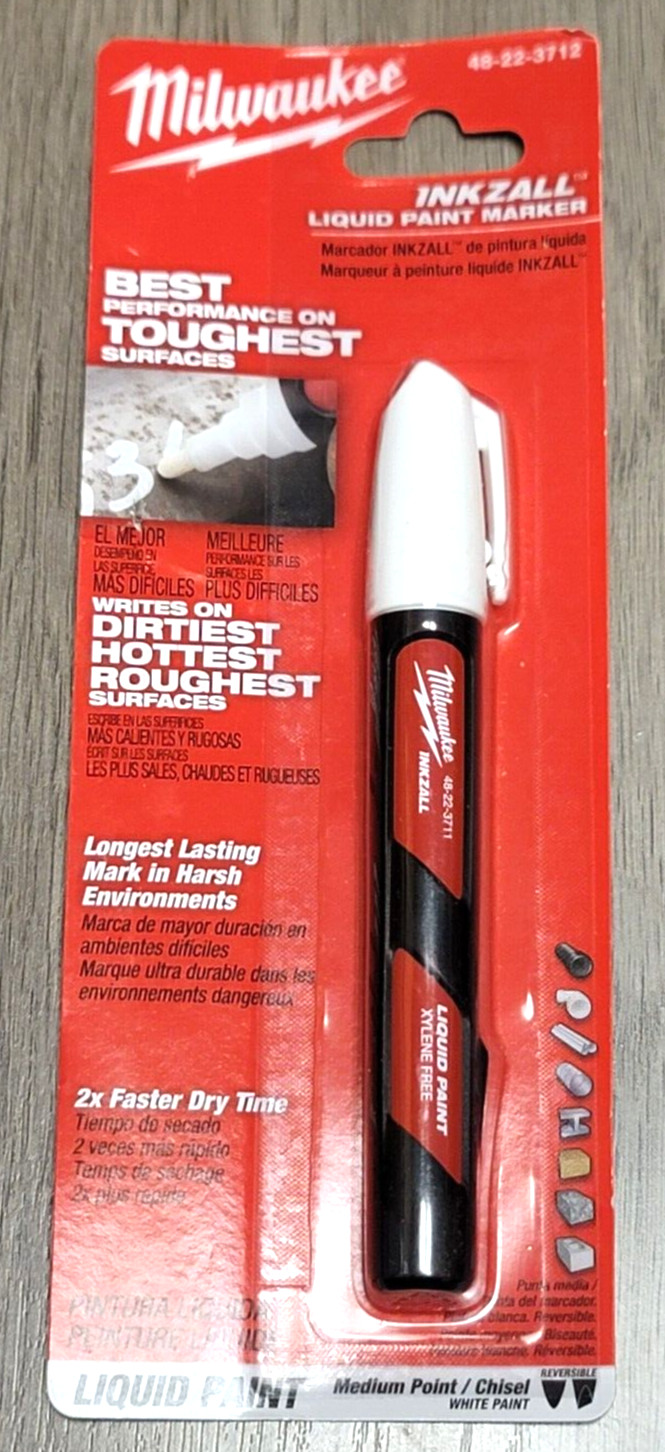 Milwaukee White Inkzall White Liquid Paint Marker, Medium Point #48-22-3712