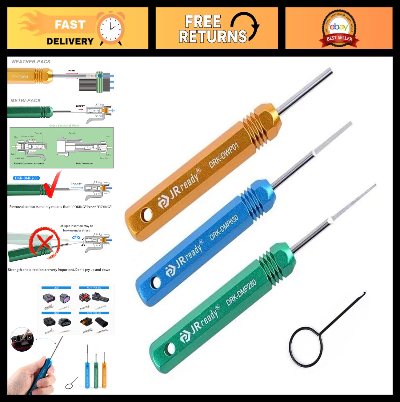 Pin Removal Tool Kit for Weather Pack & Metri Pack Connectors – Crimp Tool & 1.5