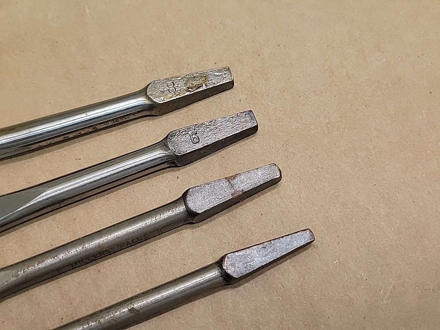 Millers Falls Bit Brace Screwdriver Bit Set Flat Slot 4 Piece New Old Stock USA