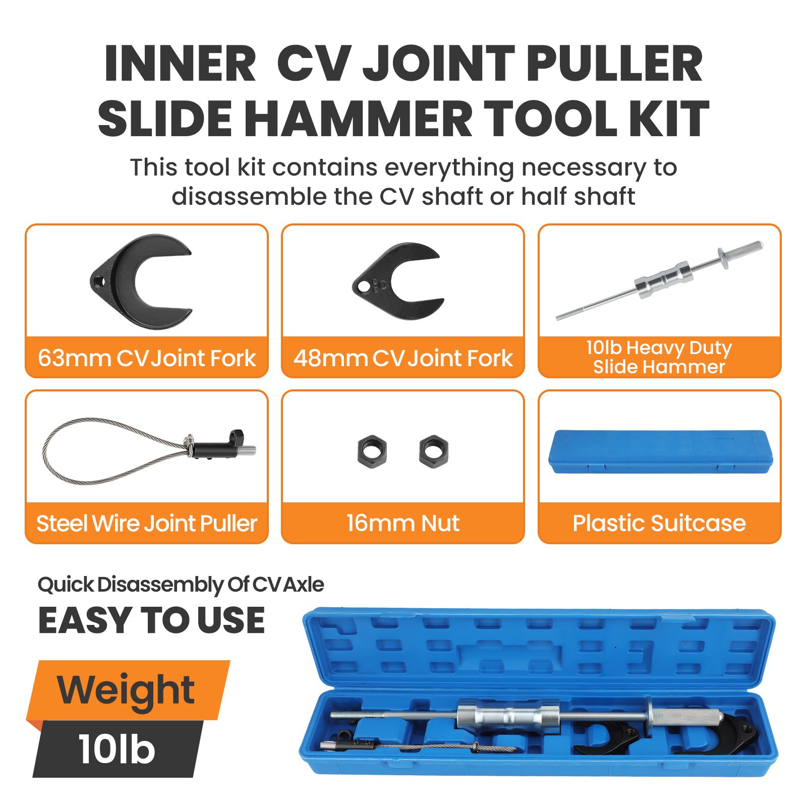 Inner CV Joint Puller Slide Hammer Wheel Drive Axle Half Shaft Removal Tools Kit