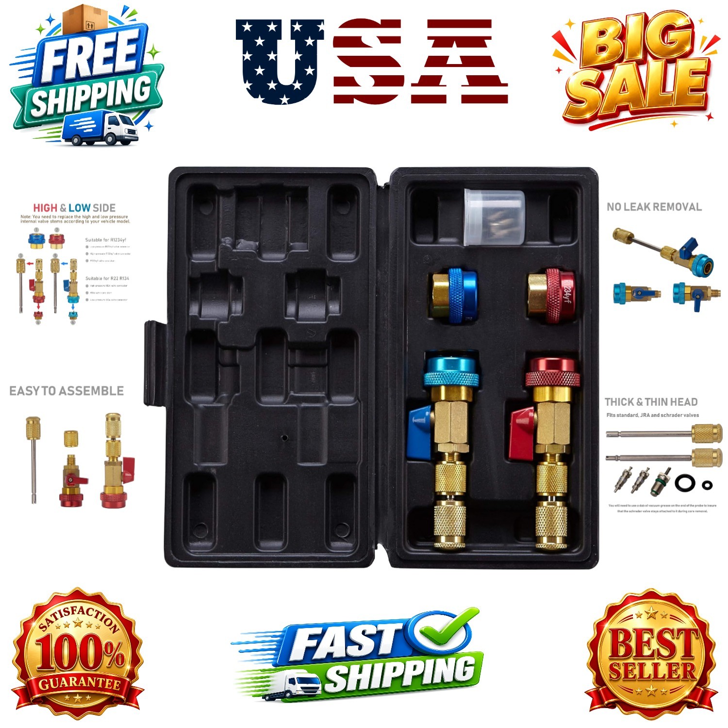 Automotive AC R134A R1234YF Valve Core Remover and Installer Tool Set, for St…