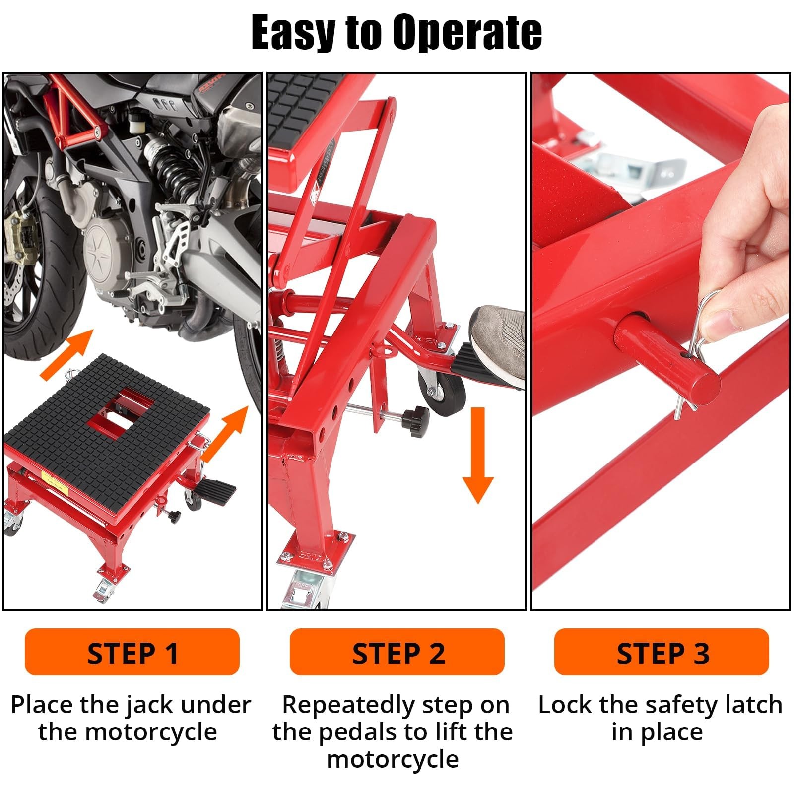 Hydraulic Motorcycle Lift Table 350 LBS Dirt Bike Scissor Jack Stand w/4 Wheels
