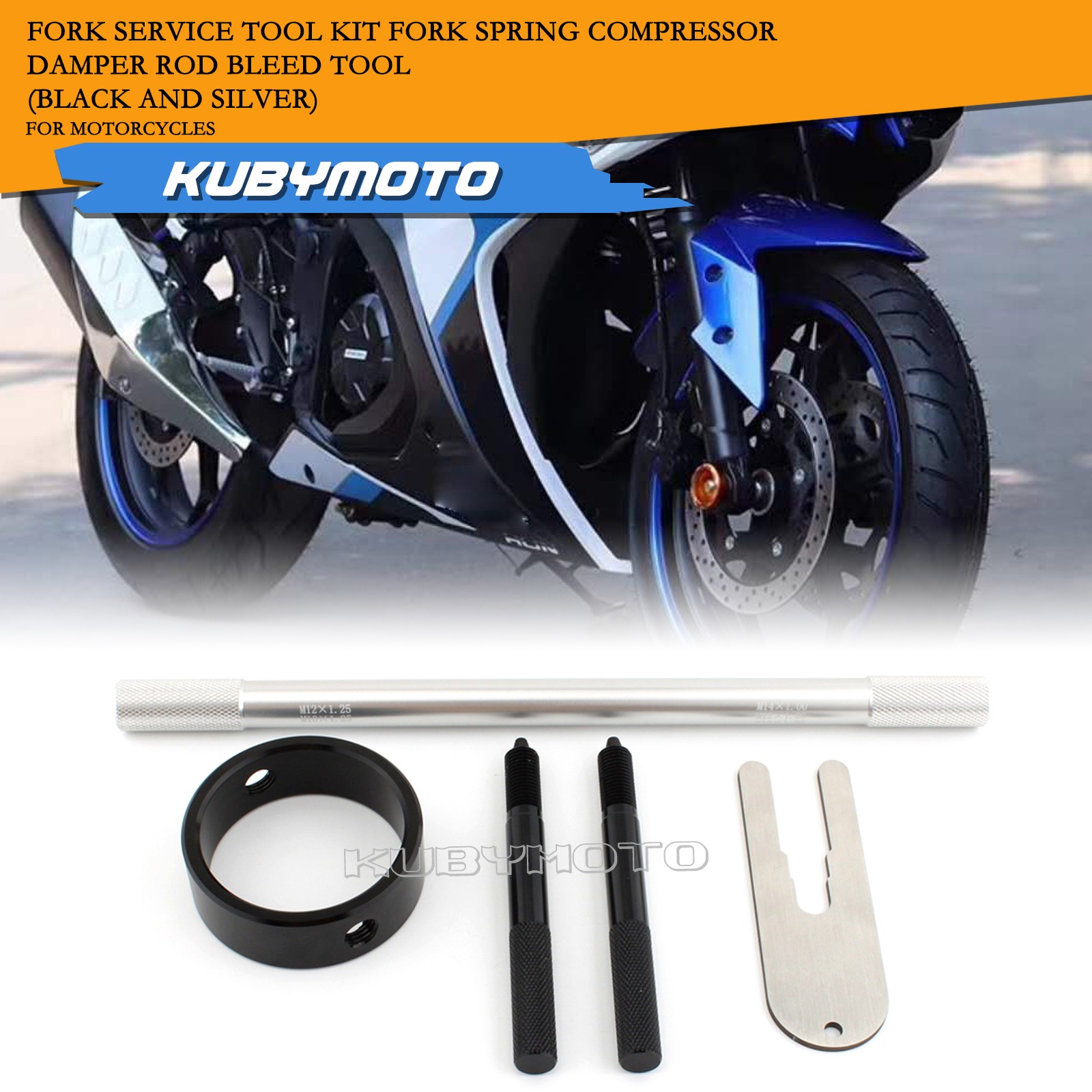 Fork Service Tool Kit Fork Spring Compressor Damper Rod Bleed Tool Black+Silver