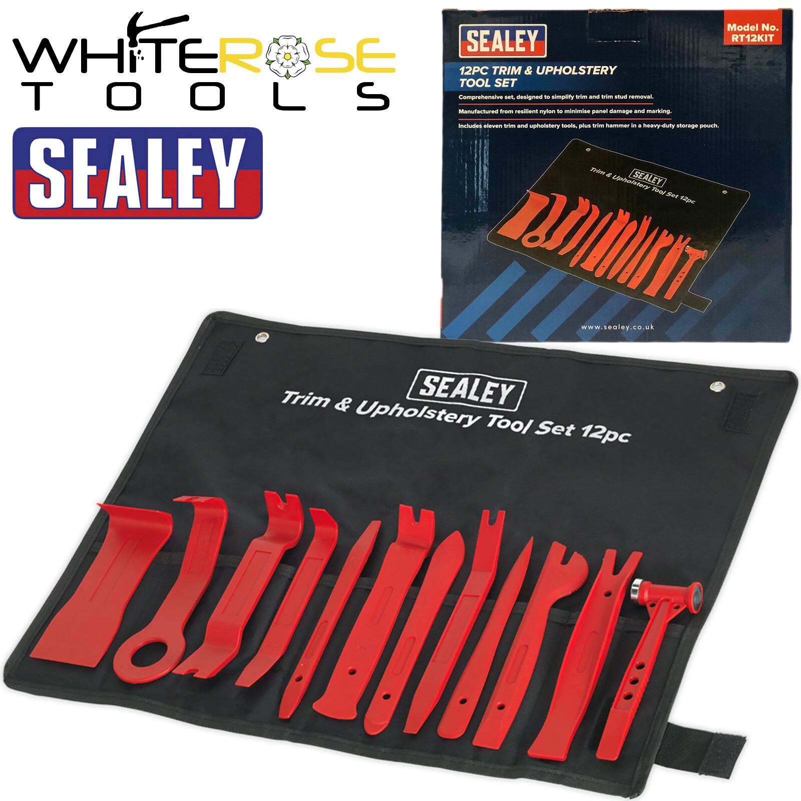 Sealey Trim Upholstery Tool Set in Tool Roll Trim Hammer Panel Removal 12pc