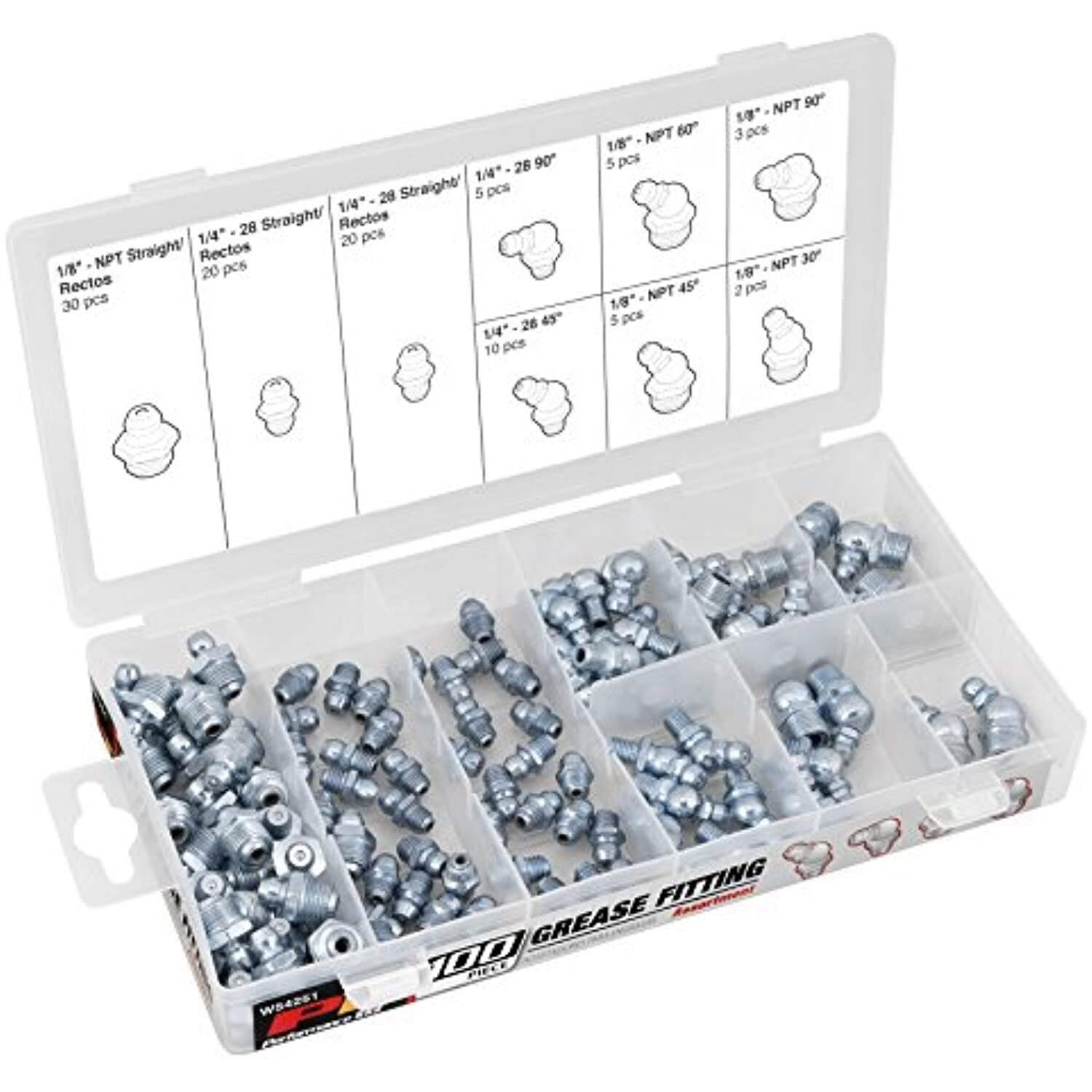 Performance Tool W54251 100-Piece Standard Grease Fitting Assortment