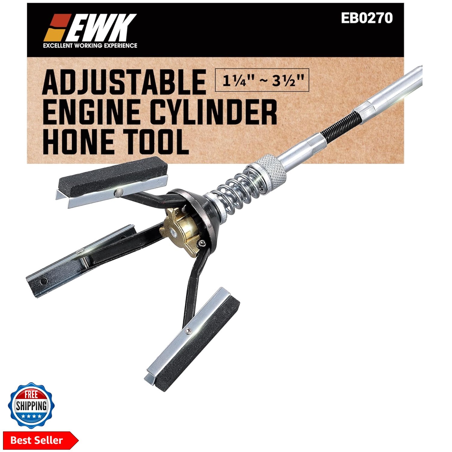 1-1/4 to 3-1/2 Inch Adjustable Engine Cylinder Hone Tool – 3-Stone 220 Grit S…