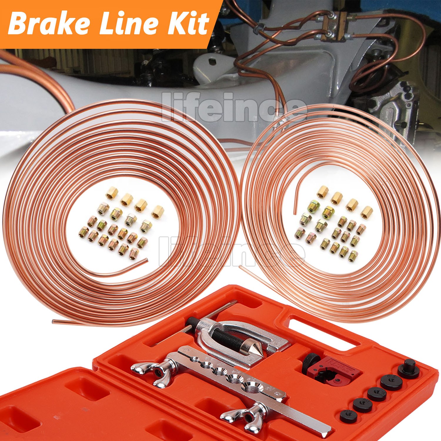 Repair Kit 25ft 3/16 + 1/4 Copper Coated Brake Line & Double Single Flaring Tool