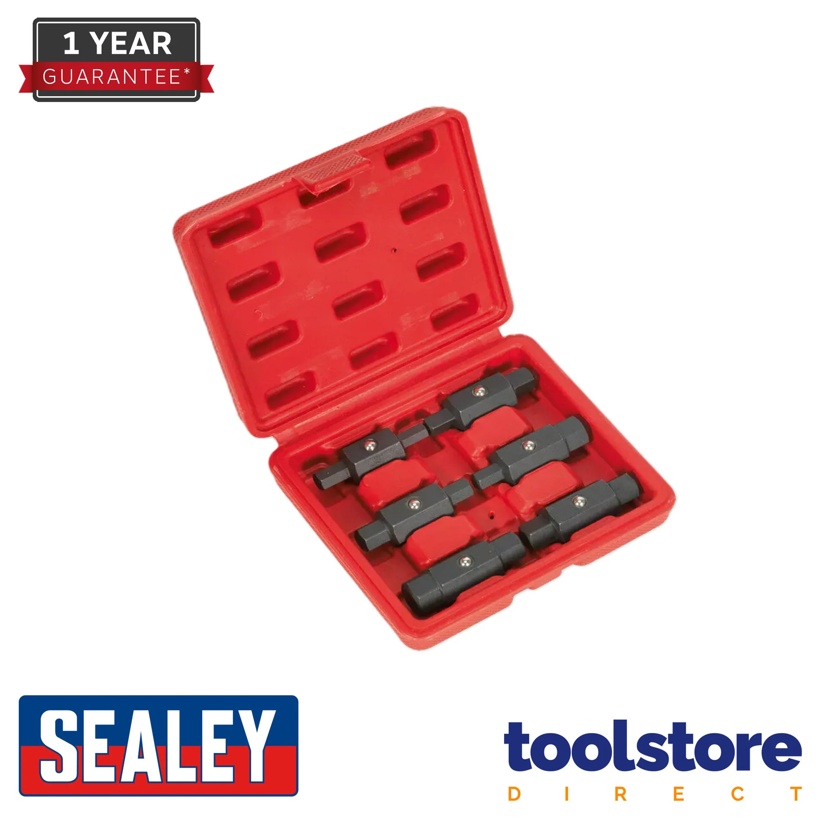 Sealey AK658 Double End Oil Drain Plug Carbon Steel Key Set 6PC For Sump Plug