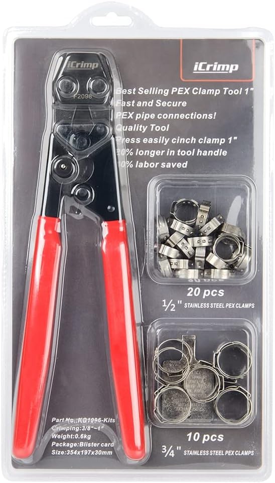 iCrimp PEX Pipe Clamp Cinch Tool Crimping Kit-with Clamps, Red