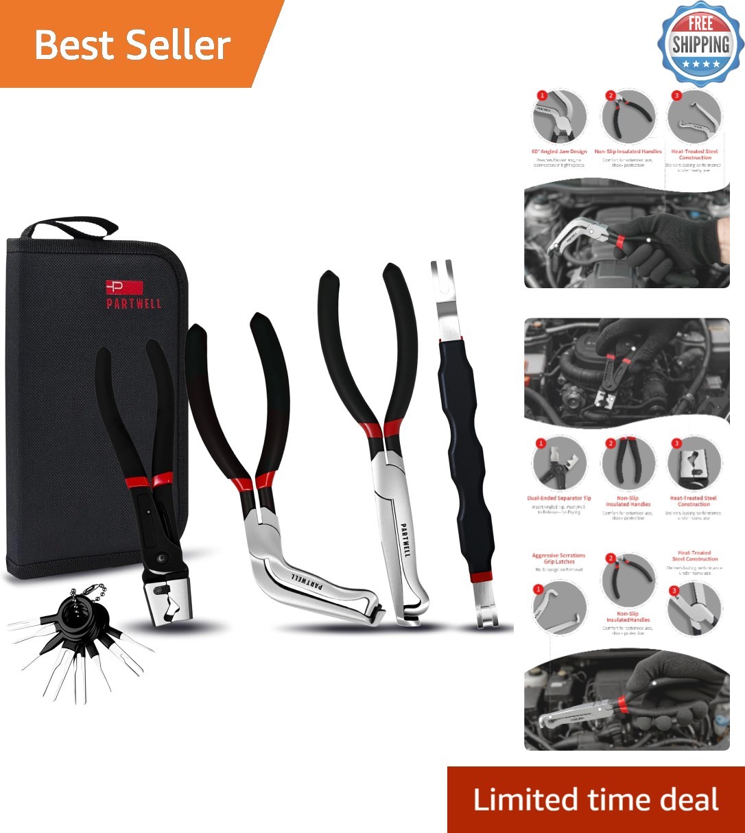 High Carbon Steel Electrical Disconnect Pliers Set: 4PC Car Repair Tool Kit