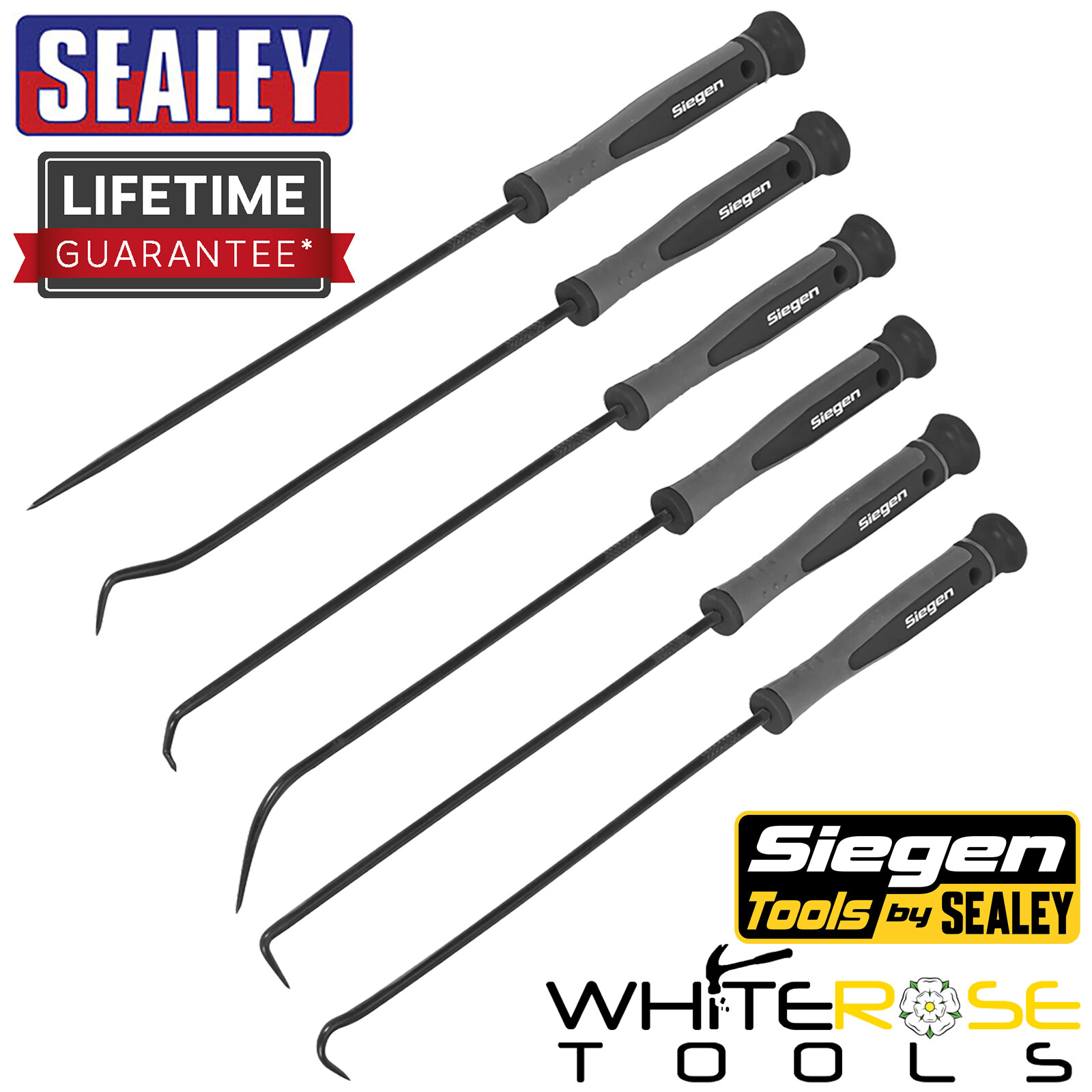 Siegen Hook Pick Set Extra Long O-Ring Seal Remover Pin Clip Picking 240mm 6pc