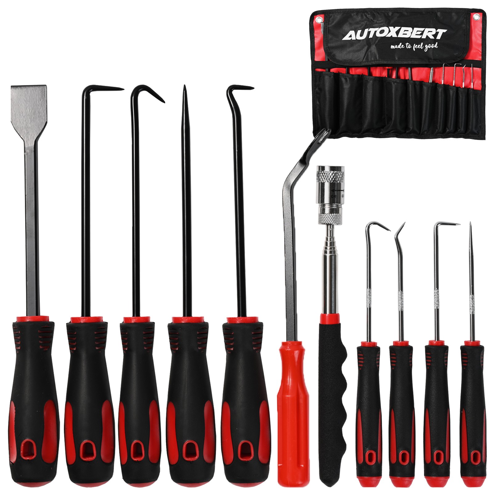 11x Car Oil Seal O-Ring Gasket Hook Puller Remover w/ Scraper & Telescoping Tool
