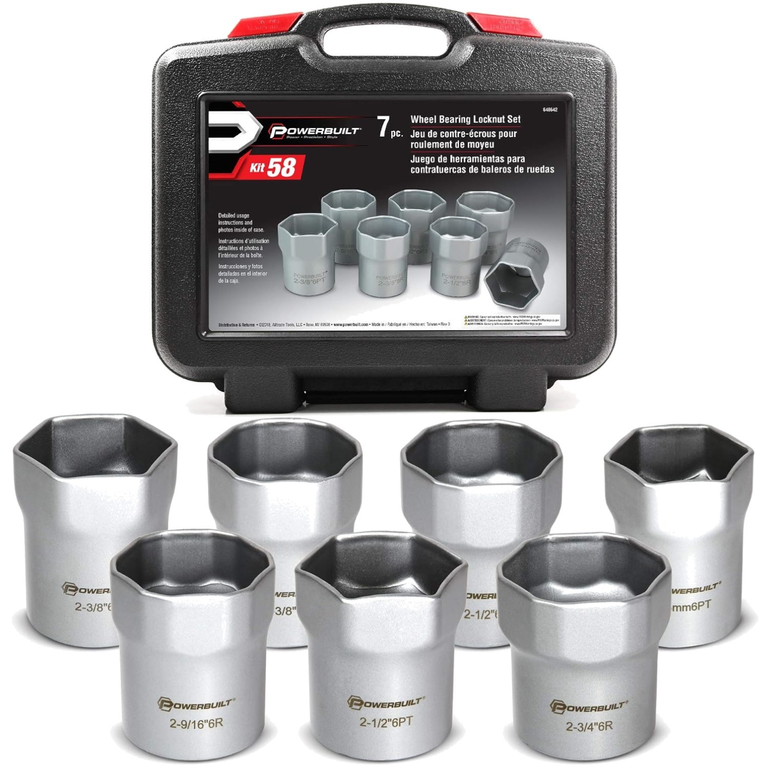 Wheel Bearing Locknut Socket Set, 7 Pc Kit – 648642