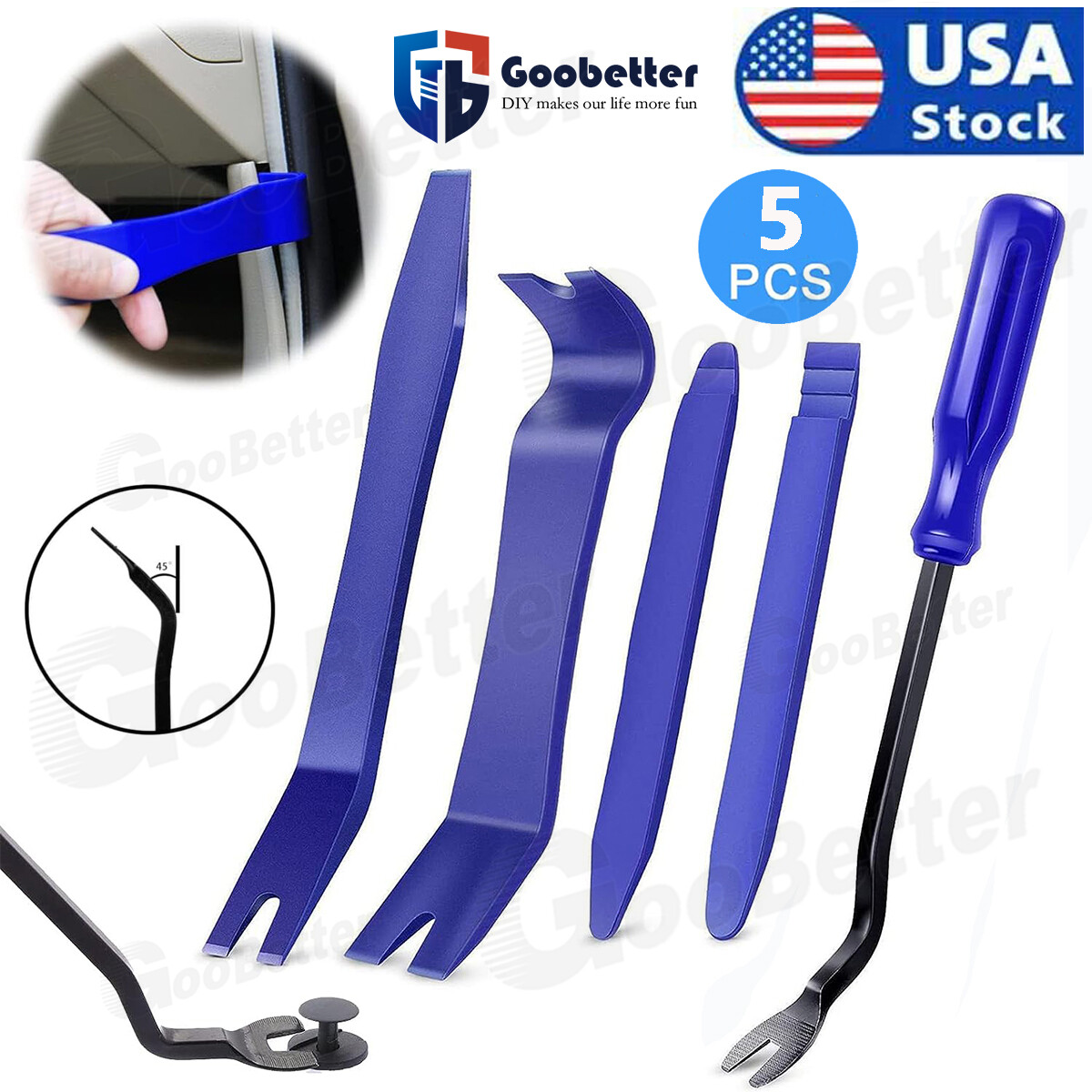 5Pcs Car Trim Removal Tool Set Hand Tools Pry Bar Panel Door Interior Clip Kit