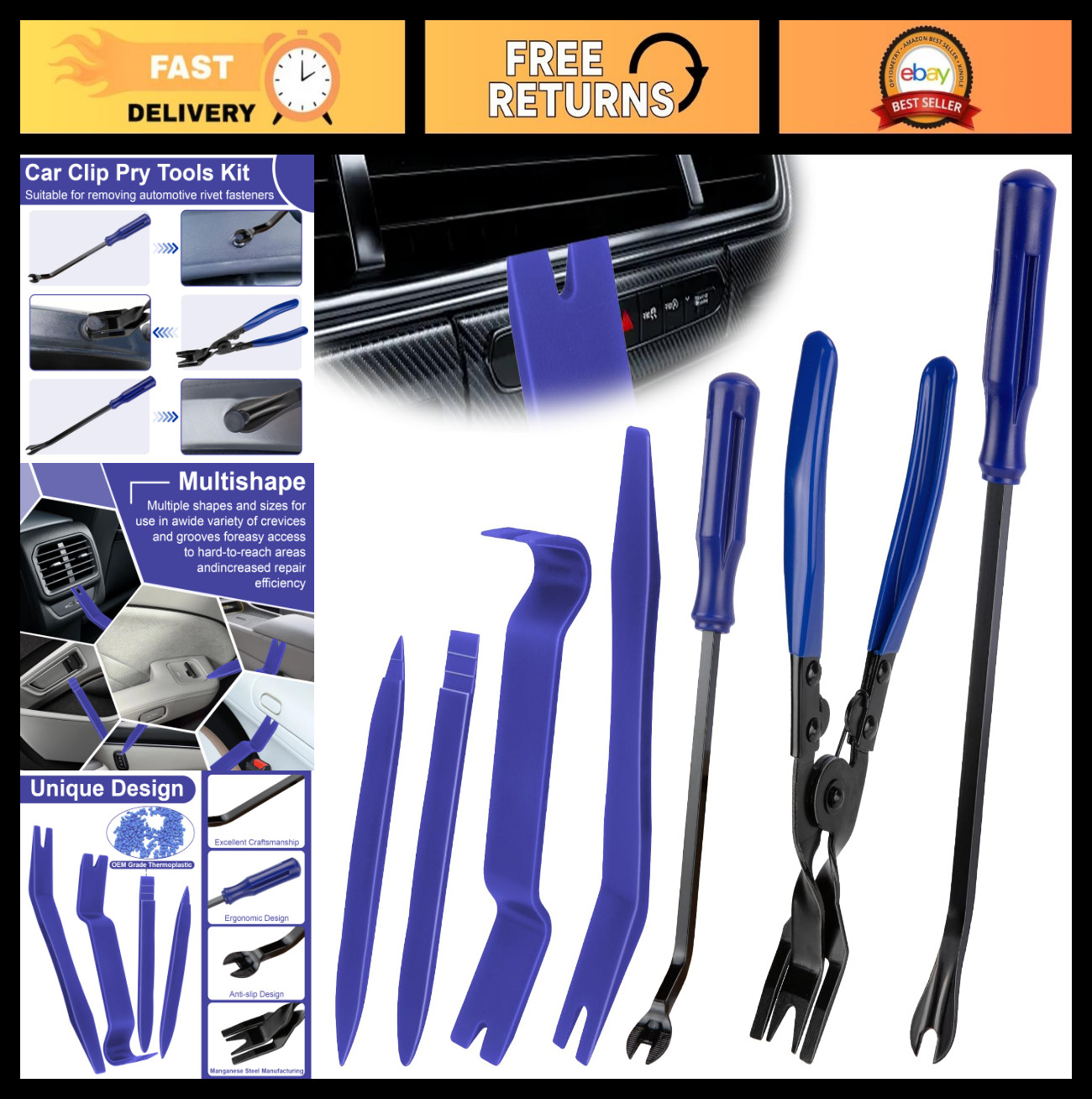 7PCS Auto Trim Removal Tool Kit – No Scratch Plastic Pry Tools, Fasteners Remove