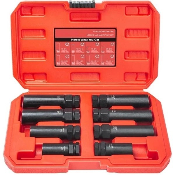 8pc Spline Locking Lug Nut Socket Set – Wheel Lock Removal Tool for Vehicles