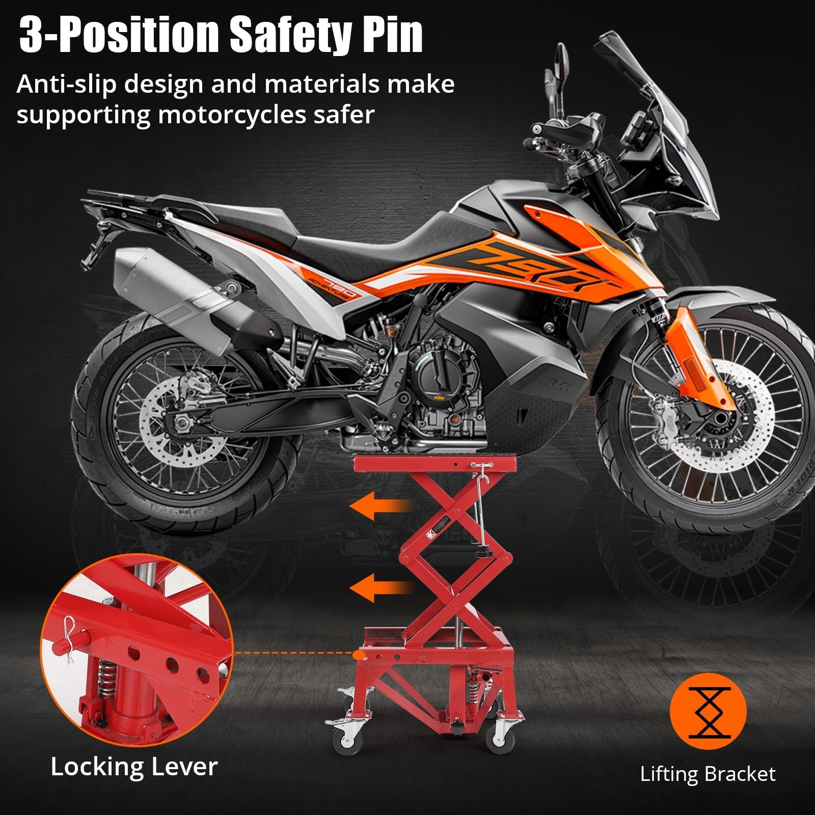 Hydraulic Motorcycle Lift Table 350 LBS Dirt Bike Scissor Jack Stand w/4 Wheels